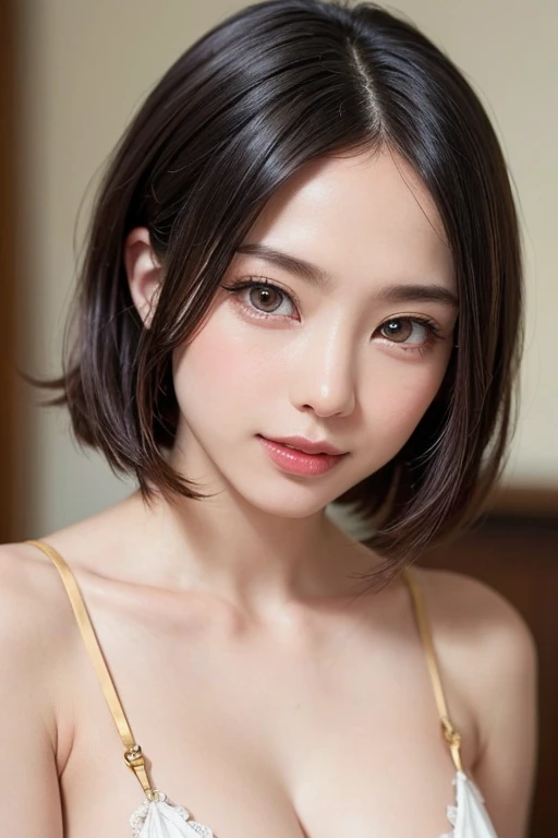 highest quality、masterpiece、超A high resolution、(Realistic:1.4)、Beautiful woman1、Beautiful eye and skin details、smile、Light brown bob hair,Small breasts,,Small breasts,,,Small breasts,,Small breasts,,.pubic hair、topless,underless、all nude、get down on all fours,back、Full body、pubic hair