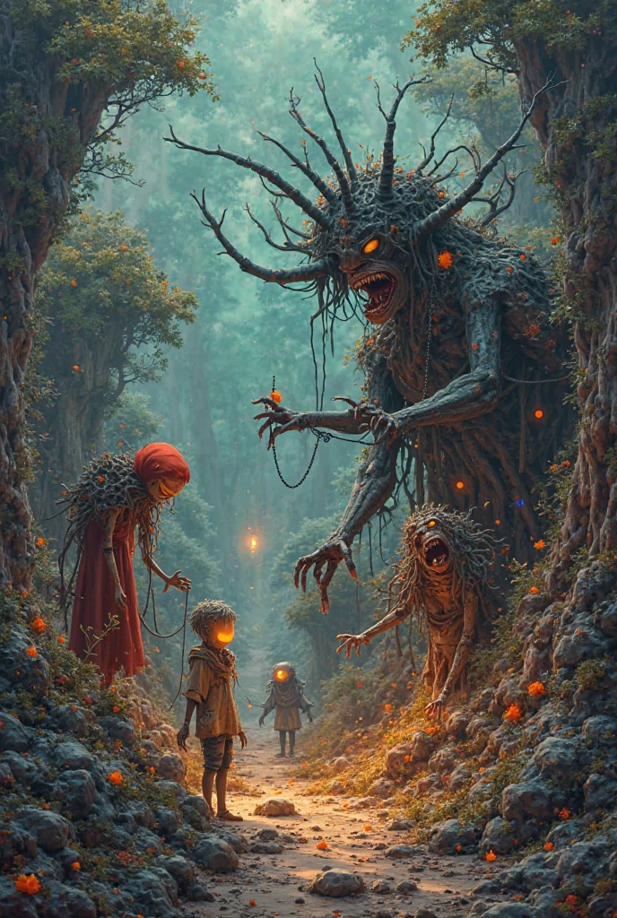 Fine matte painting, dark angel big wings haunted castle on drawing table full of knives, horror, eerie, scary, secret horror, tentacles, vines, eyes, unthinkable valley effect teeth, limbs, animals, blood moon