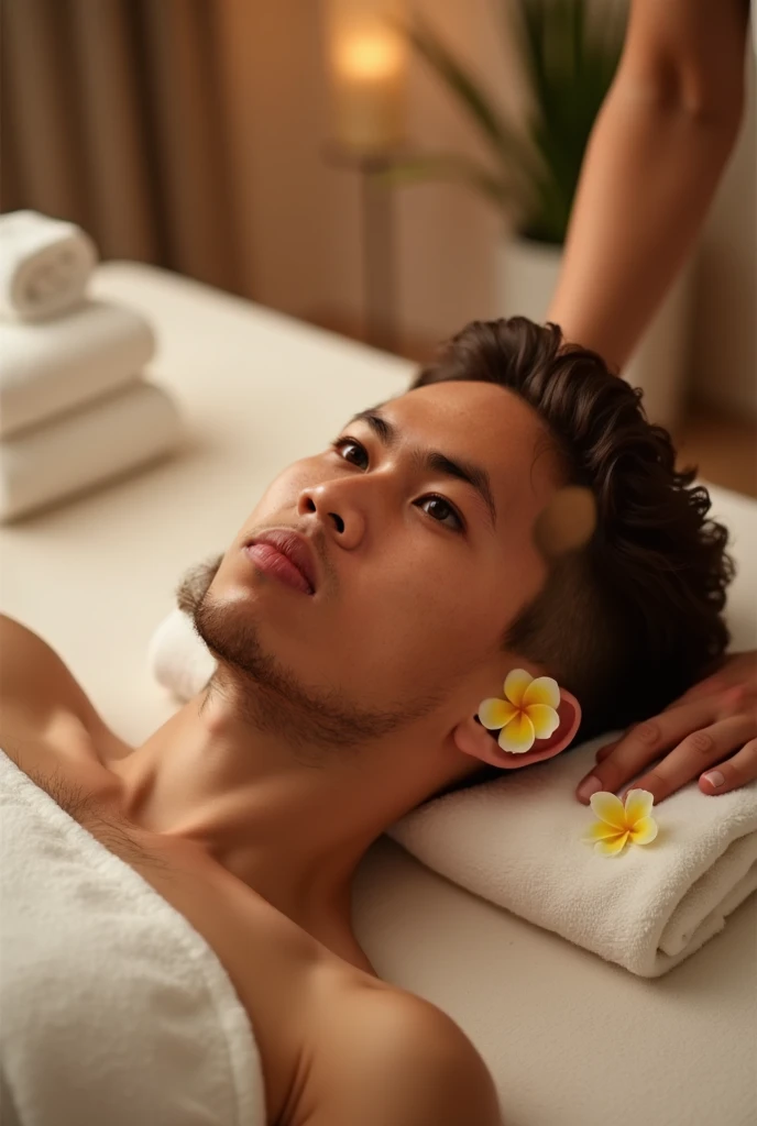 young person receiving therapy, lying down on a therapy table (massage)