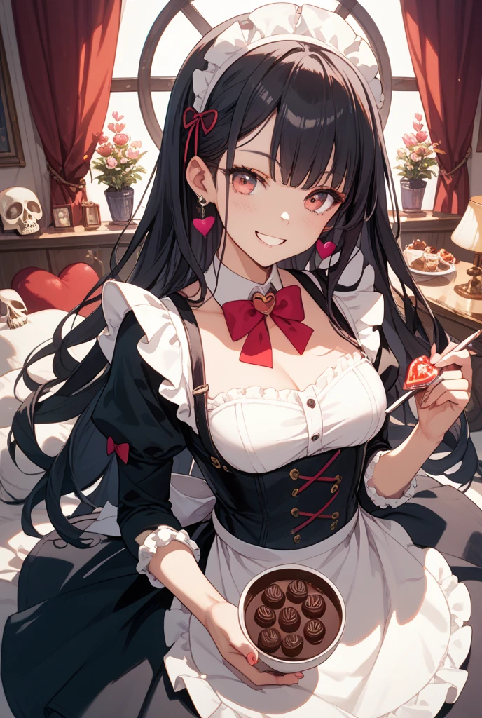 absurdress、Ultra Verbose、best qualiy、offical art、break、Chocolate、Beautiful highschool girl、break、brown、Slightly colored hair、Red eyes、Long dress、Valentine's Day、break、Country of sweets、Lots of colorful sweets、Gumi、syrup、break、Half-sleeved、skirts、Shoulders bare、break、Chocolate Book、break、White ribbon、break、