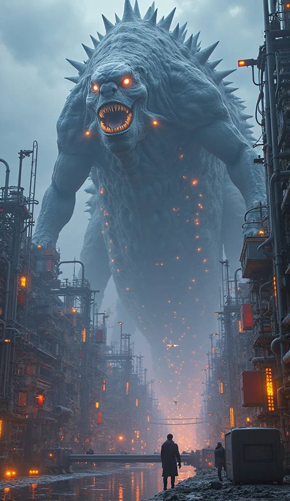 a large scale war of highest grade indonesian soldier fighting with monsters in jakarta