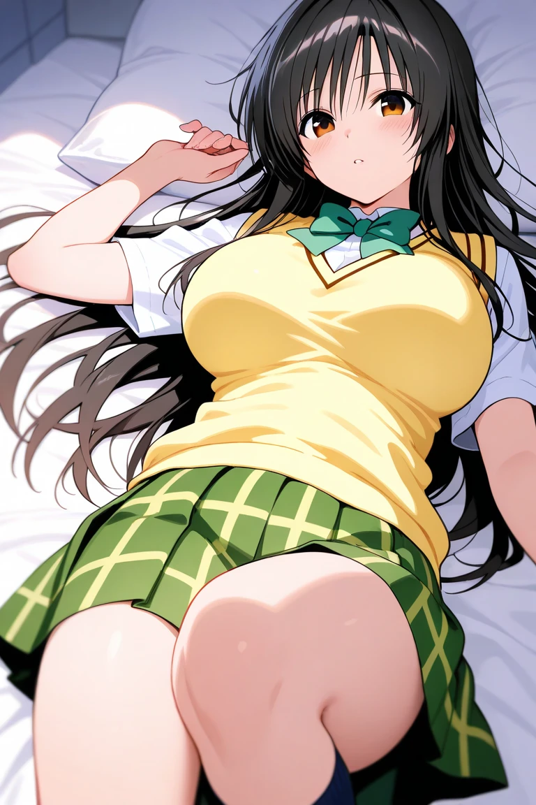(8K、top-quality、​masterpiece:1.2)、(realisitic、ultra-detailliert、超A high resolution,lying bed,squtting,bend knees,spread legs,28years,beautifull detailed face,perfect body,((daytime)),perfect lighting,Constriction、(Slim waist :1.3)、Beautiful detailed skin、Skin Texture,((1girl long black hair) and 1boy are having sex,cowgirl on her top,spread legs,open arms for viewer:1.5,vaginal penis:1.5),detailed vagina,detailed penis,full face blush:1.4,(embarrassed) ,(wet:1.2),(trembling:1.2), ,(drooling:1.2),(sweat:1.3),moaning:1.4,open mouth,vulgarity:1.2,love juice:1.3,tears:1.1,netorare:1.2,spoken heart:1.2,heart shaped pupils:0.9,pov,(school uniform,nipples:1.5,green skirt,yabuki style)
