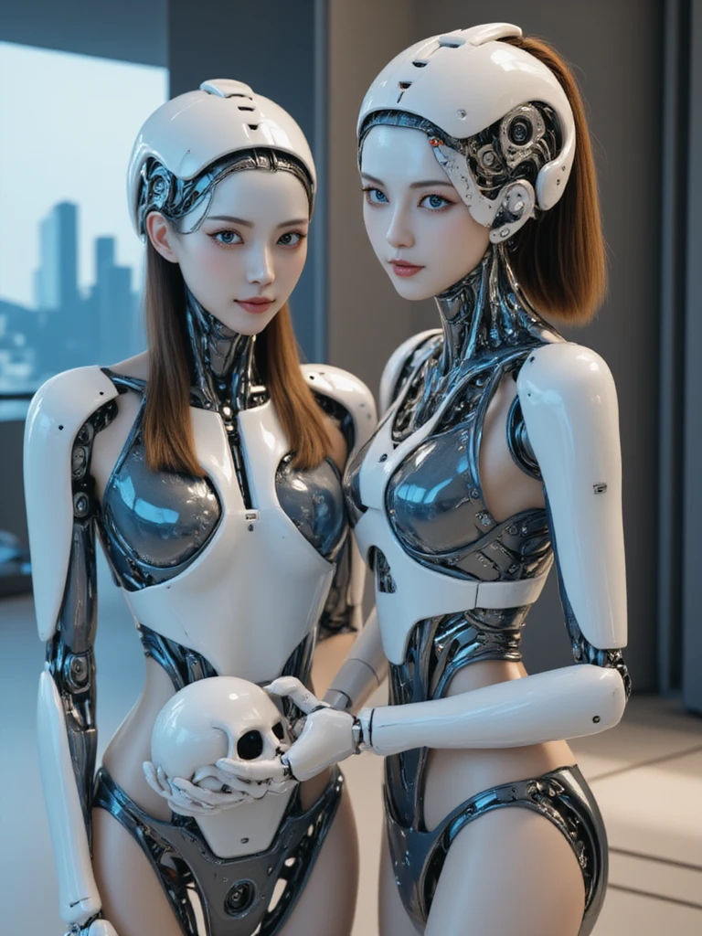 "Imagine a future where the fusion of humans and artificial intelligence becomes a reality. Create an image that depicts a hybrid human being, with mechanical parts integrated into the body, expressando poder, technological advancement and a deep connection to artificial intelligence. Use a futuristic aesthetic and elements that represent the harmony between the human and the machine. Let your creativity flow and show the potential of this fusion in the evolution of humanity." --auto