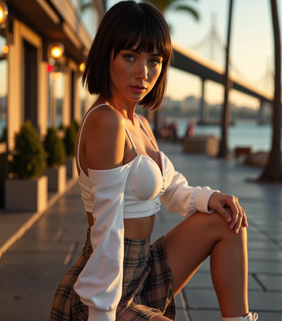 ((best quality)), ((masterpiece)), (detailed), perfect face, young sweet beautiful Indonesian girl, 23 years old, georgeus sweet face, slim body, slim thighs, beautiful big size breasts, nubian nose, descent mixed from sundanese and javanese, very wet   messy  wavy shoulder short hairs with a bangs, very shy and  very worry girl, wearing white very wet all unbuttoned thin long sleeve office dress, wearing wet pushed down lace bra under her dress, wearing white  wet folded up thin knee long A-shape skirt, wearing wet  woman shoes, wearing wet belt, wearing wet thin beautiful scarf on her neck, all very realistic, all very detail,  siting straddeled spreading wide legs  stressed on chair poured and splashed  by waters using springkler in the garage of the office, cute crying, worrying and scary eyes about what will happen to her next, water flowing down from all her hairs and skins, all of her all are  very wet, her wet lacy panty exposed visible, her makeup on face been fading and  falling down by water, water droplets are visible,