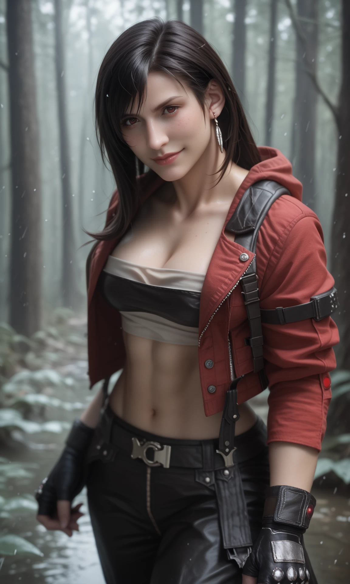 night,1 girl,vampire princess,Sexy Lingerie, fur coat, stockings,Outdoor activities, (standing posture),jewelry,Lips slightly open, lustful smile, red lips,(Lactation:1.3),(huge breasts:1.4),skin shiny,((8k, original photo, top quality, masterpiece), HD RAW color photos professional close-up photos), (actual, photorealism: 1.37), (best quality), (Best shadows),ultra high resolution, HD CG unified 8K wallpaper,soft sunshine,clothing details, alone,ring