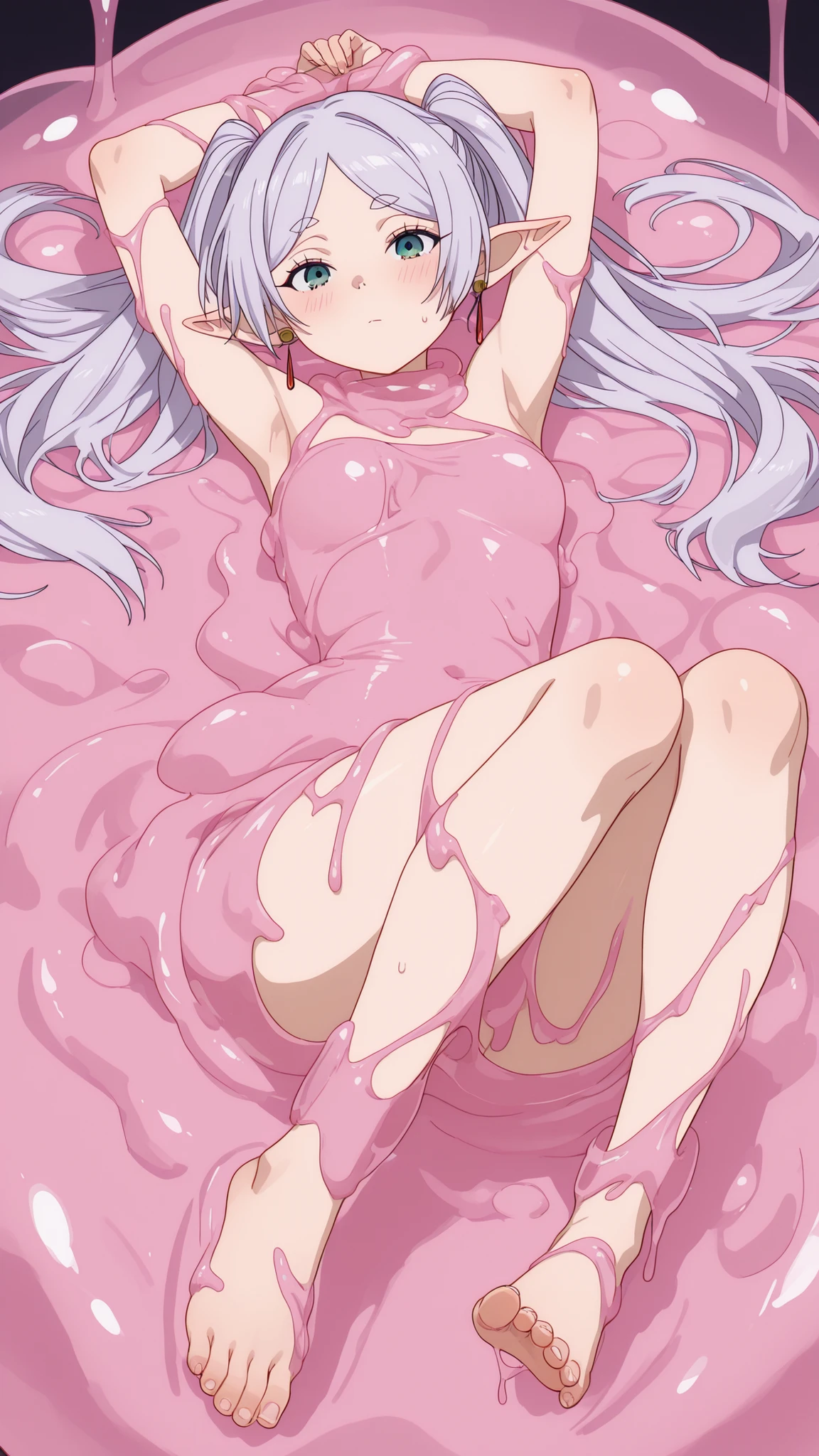 A naughty girl wearing a milky white slime suit,Accentuated body lines,Glowing Skin,A sexy body that can be seen through,大量のsemen,semenの水溜り,辺り一面に広がるsemenの水溜り,もっと大量のsemen,semenに覆い尽くされた床,semen,semen,Semen,画面を覆い尽くすsemen,spermSLIME,Accentuated breasts,Accentuated crotch,Flat Chest