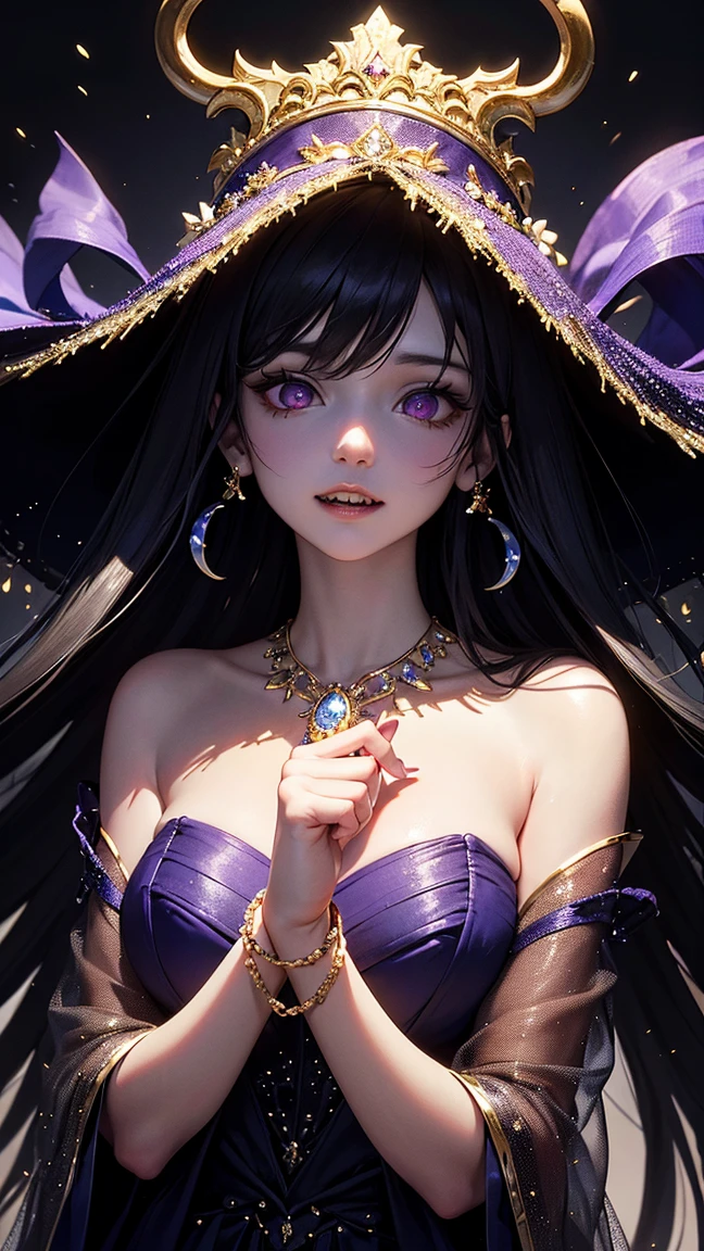 (UHD, retina, masterpiece, accurate, anatomically correct, textured skin, super detail, high details, high quality, best quality, high res, 1080P, HD, 4K, 8k, 16k), (beautiful detailed eyes, beautiful detailed lips, extremely detailed eyes and face), (((soft lighting:1.5))), physically-based rendering, vivid colors, (((large breasts:1.6))), (witch hat, black robe, pendants), (portrait, shiny hair, shiny skin, blush), (witch forest, bokeh), eye reflection, (smirk:1.5), (purple hair:1.2), (((purple fire magic, hair fluttering in the wind:1.2))),