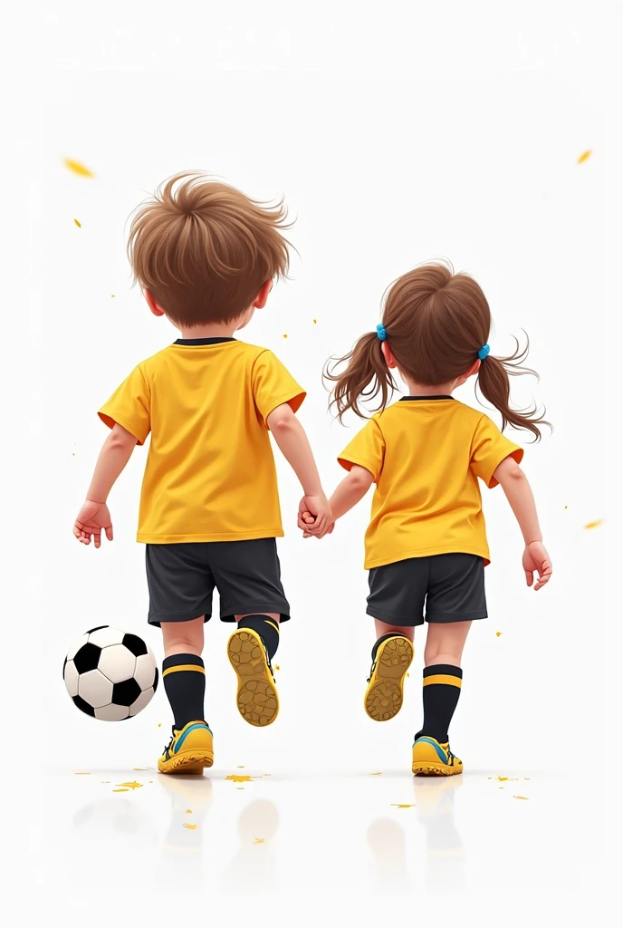 Two people with their backs turned, boy and girl, wearing a green soccer jersey with the name Goat and the number 11
