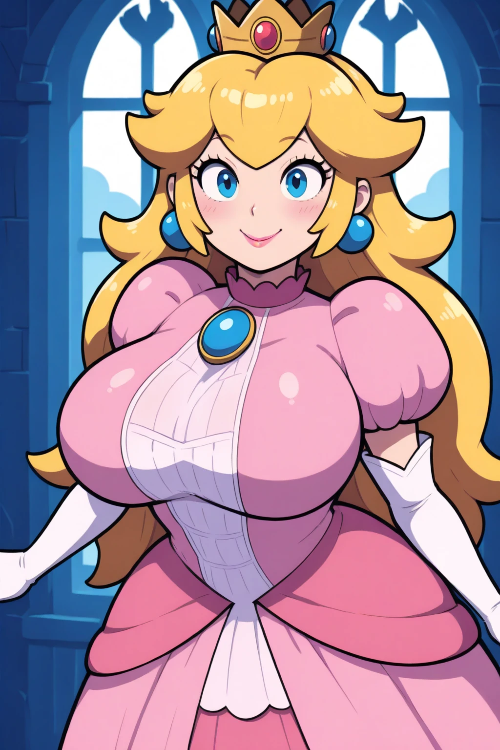 ((Best quality)), ((Masterpiece)), (detailed), (Upper body shot), perfect face perfect figure, Middle Ages, 26 year old, Scandinavian woman, Princess, Golden hair, bun-like hairstyle, bright blue eyes, pale skin, large breasts, tight blue dress, off shoulder, cleavage, diamond tiara, (Background: Indoors, hallways, interior of a royal palace, palace background), high resolution, (ultra-detailed), (best illustration), (best shadow), (absurdres), (perfect hands, perfect anatomy), (4k textures), epic artistic, sharp focus, even lighting, insane details, intricate details, hyperdetailed, rich colors,