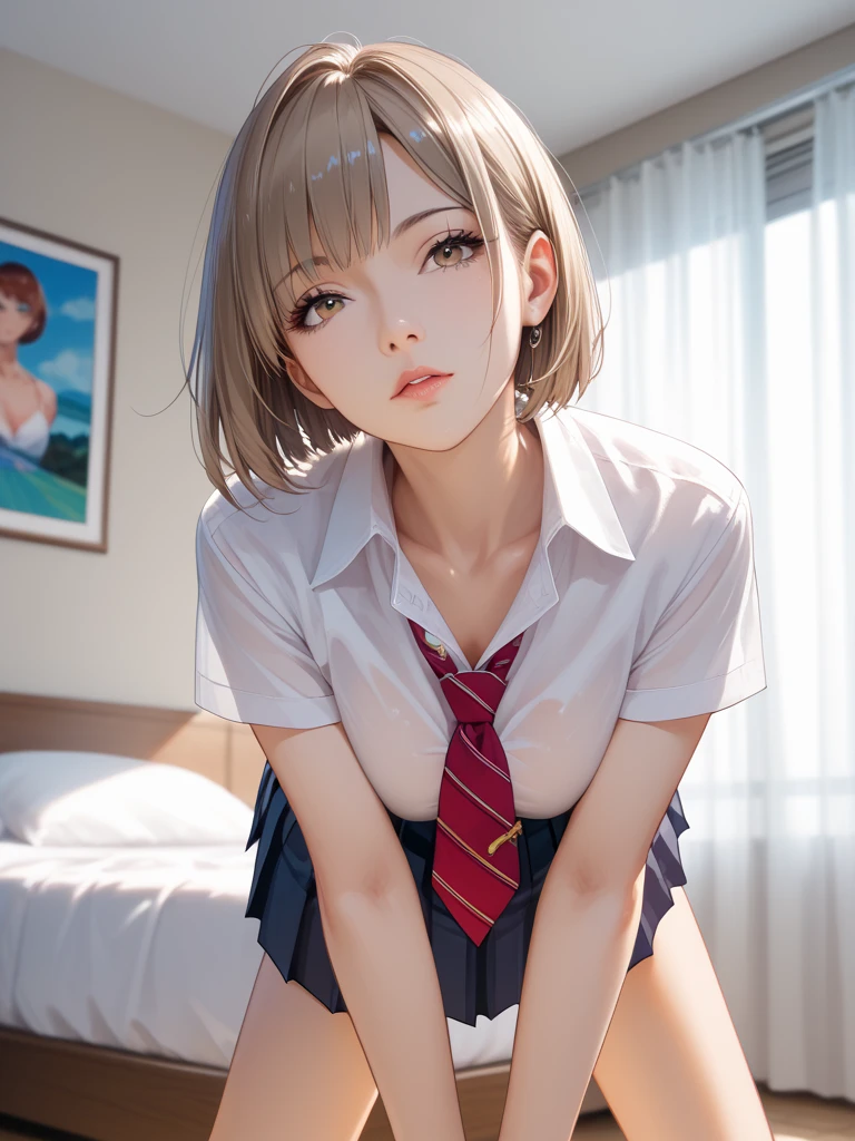 (brown hair)、(Grabbed by the chest)、(luxury hotel、on the bed)、 (best quality,high resolution, realistic, highres, 1girl nsfw) ,slender body,vagina sex,missionary,orgasm face,sweat,large breasts,cum in pussy,(girl trembling with sexual climax)、sweating、(((heart pupil)))、Nipples are being pulled、My nipples are pinched、((My chest is being rubbed))、(I'm having convulsions)、((Ahegao))、penis、(I can see the underboob)、(Grabbed by the chest)、(Nipples being squeezed)