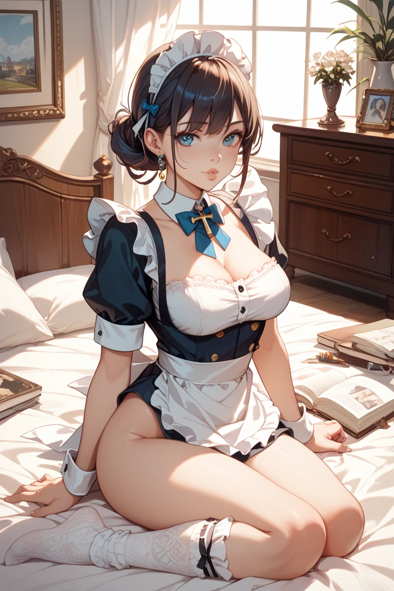 The maid does not wear underwear to expose the upper and lower body