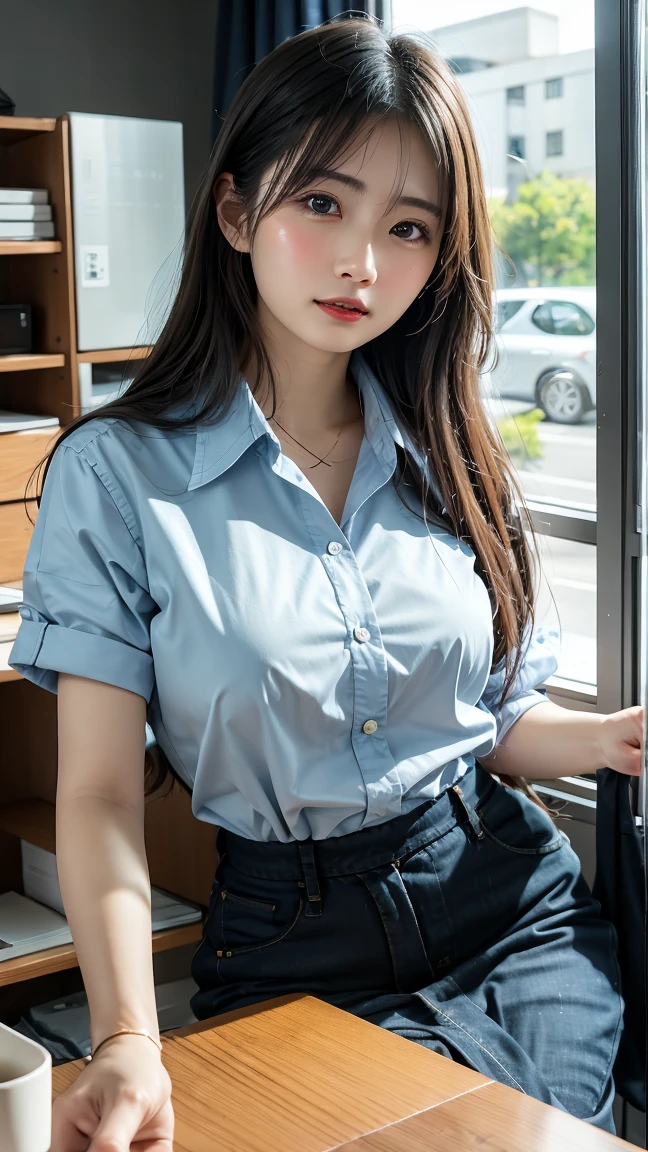 Highest quality、High resolution、Super detailed、masterpiece、RAW Photos、Realistic、Realistic、Very delicate and beautiful、In detail、Textured skin、(In a dark office at midnight)、((Midnight Dark Room)) woman、Japanese、18-year-old 、(((woman is office lady )))、woman upskirt and Showing pink panties,Detailed panties,Detailed lace panties visible、expensive、Brown Hair、Wavy Hair,short hair,Putting on makeup、(barefoot:1.5)、Perfect proportions,Dynamic Angle,両Spread your legs,Check out her panties,Embarrassed face,Watery eye,View your audience,sexual position where the man lies flat on his back and the woman sits on top, Cowgirl,Spread your legs,Look at her thighs, Angle from below,positive,throw
