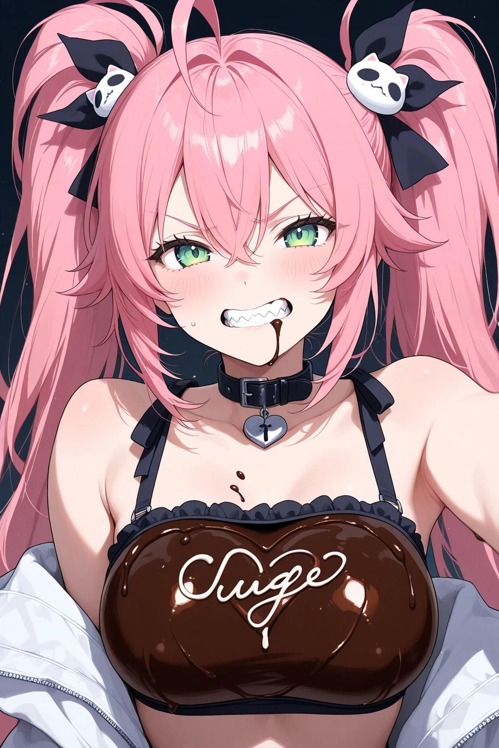 Ilulu from Miss Kobayashi's Dragon Maid, Miss Kobayashi's Dragon Maid style, open mouth, giant tongue, licking a popsicle, huge breasts, smug grin