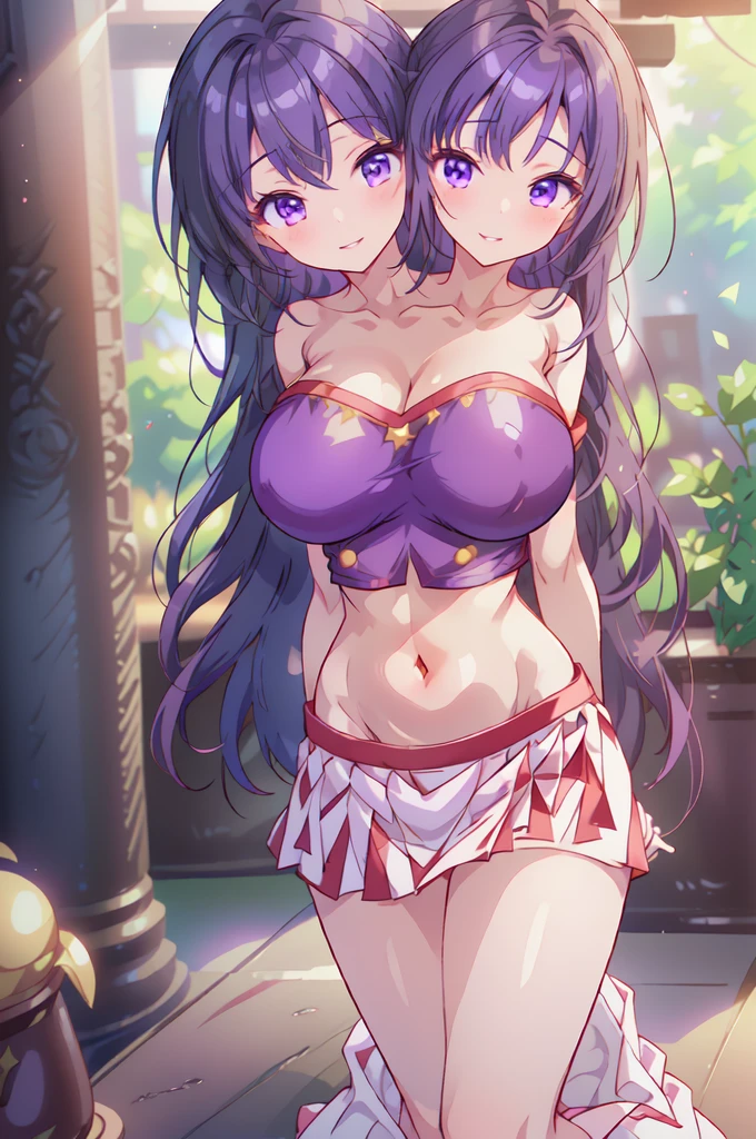 (masterpiece, best quality), best quality, best resolution, (ultra-detailed), (3heads:1.5), 1girl, (hisami yomotsu:1.3), masterpiece, best quality, ultra quality, ultra resolution, ultra detail, purple top, crop top, ((stomach)), midriff, ((groin)), purple skirt, normal ears, shackles, jet-black hair, very long hair, wavy hair, sidelocks, purple eyes, very detailed eyes, beautiful eyes, parted lips, open belly, sweat, cute, toned belly, hand on own chest, eyelashes, (25 year old woman:1.3), (masterpiece:1.5), (best quality:1.5), (beautiful detailed), extremely detailed CG, extremely delicate and beautiful, depth of field, (finely detailed face), (perfect details:1.2), (mature female:1.3), wide pelvis, slender, large veiny breast, 16k resolution, highres very high quality, very high definition, extremely detailed, masterpiece, jet-black hair, long hair, alluring presence, braid, short skirt, close up, very big tits, huge tits, young, NSFW,