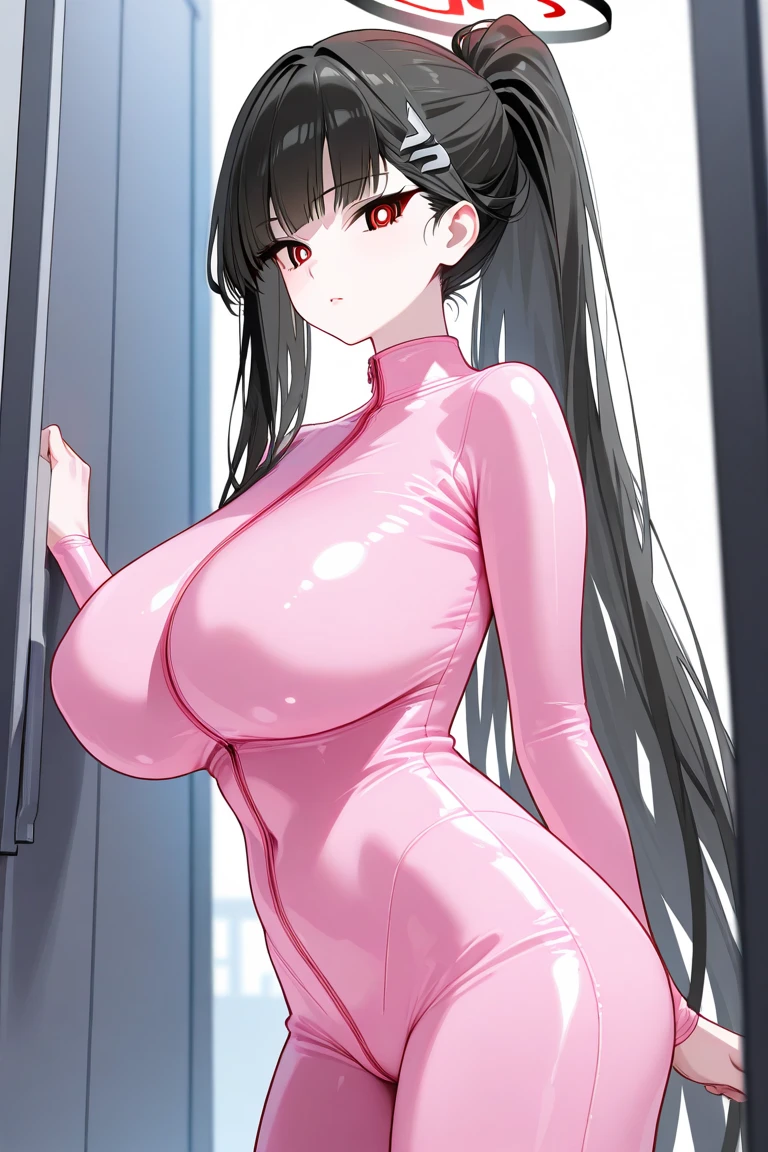 masterpiece, 1 person々, One person々in,10代の若者1 person々, Shiho Suzui - Persona 5 (Shiho Suzui、Lusona 5),Big Breasts , Mature Woman,Sharp eyes, Black Hair,ponytail、Pink Eyes, Empty Eyes LoRA / Hollow / Hypnotic suggestion,It opens wide vertically..,Sweaty,Light pink latex maid outfit)、((Light pink latex long skirt))、(Light pink latex long sleeve shirt)、light pink latex long gloves、Light pink latex socks、The clothes fit snugly to the body、Latex is very shiny、Dark Room, Thick thighs, Hypnotic Pendulum,Hypnotic state,Hypnotic stateの目,squint,Open your mouth wide and vertically,Sweaty,全身Sweaty,I can see the valley,Steamed, (Huge breasts:1.6),Heart Nipple Sticker