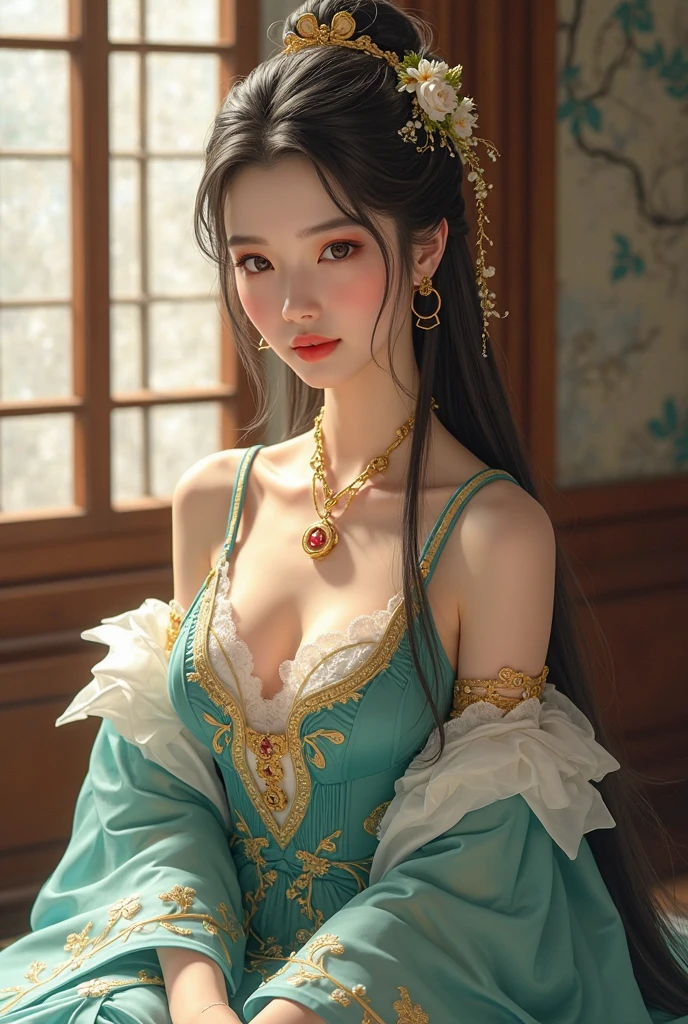 8k, Ultra-high resolution, Highest quality, masterpiece, 三分割法によるphotograph,Surreal, photograph, 1 Girl, (16 years old:1.3), pretty girl, Cute Face, Beautiful eyes in every detail, 細かくdetailedに,masterpiece,One Girl:1.2, Japan Female Announcer,upper body,disgust,Long black hair,Pulled back hair,(Dressed in medieval European clothing:1.3),(印象派の美しい少女のPortraiture), (Standing in the square of the Palace of Versailles:1.3), (After the Rain), (Sunset reflection), (Impressionist light and colour),Realistic Skin, Perfect and beautiful face ,完璧でCute Face, Skin with attention to detail, Perfect limbs、Narrow waist,Looking at the audience、beauty,Long neck,clavicle,(((Ideal body type))),A cup small breasts :2,Portraiture:2,Perfect Anatomy,鮮明なdetailed,detailed,Surreal,Light and shadow,darkness