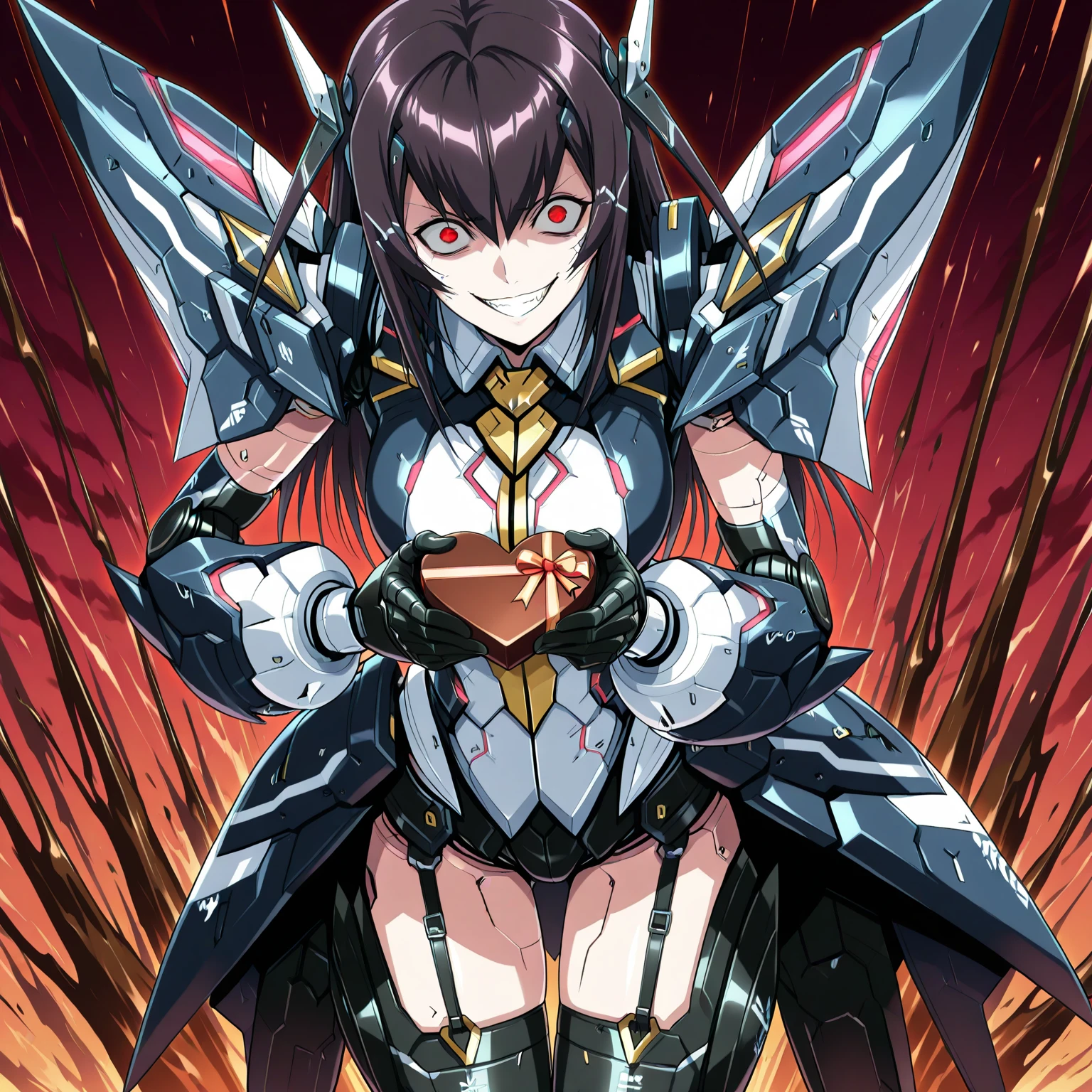 ((anime infinite stratos art, masterpiece, 4k, extreme quality)). 
the theme is gothic. the setting is a magical forest, very detailed, full of different animals, it's afternoon. Snow White wearing a IS armor(short-ranged IS, blue and red, byakushiki-like, Disney's Snow White based) and wielding long katana(cybernetic and futuristic, one in each hand), short black hair, very large and huge breasts G Size(her breasts so amazing), she is slightly chubby, fierce bahavior, posing of battle, fullbody.
the atmosphere is cool.