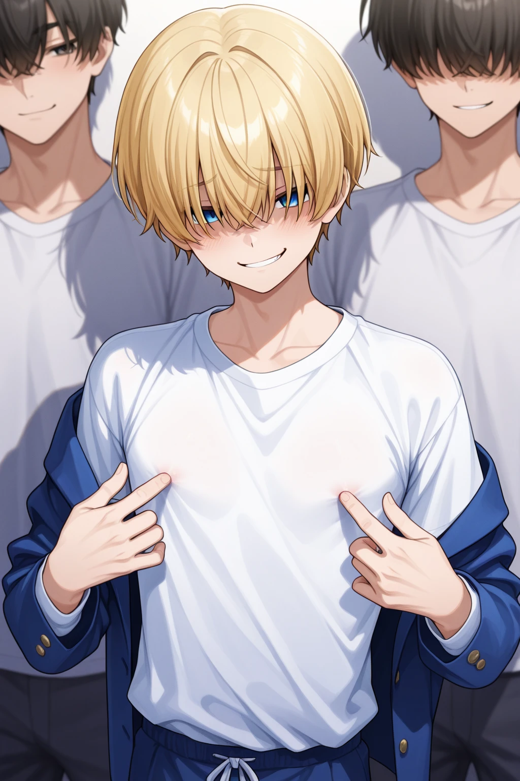 Highest quality, movie quality, two children of a gay couple, a licking nipples in the bedroom, a boy (10 years old, smallpenis,blonde and red hair, slender, upper body is naked, lower body is a jog strap, sweat and breath), the background is a night bed