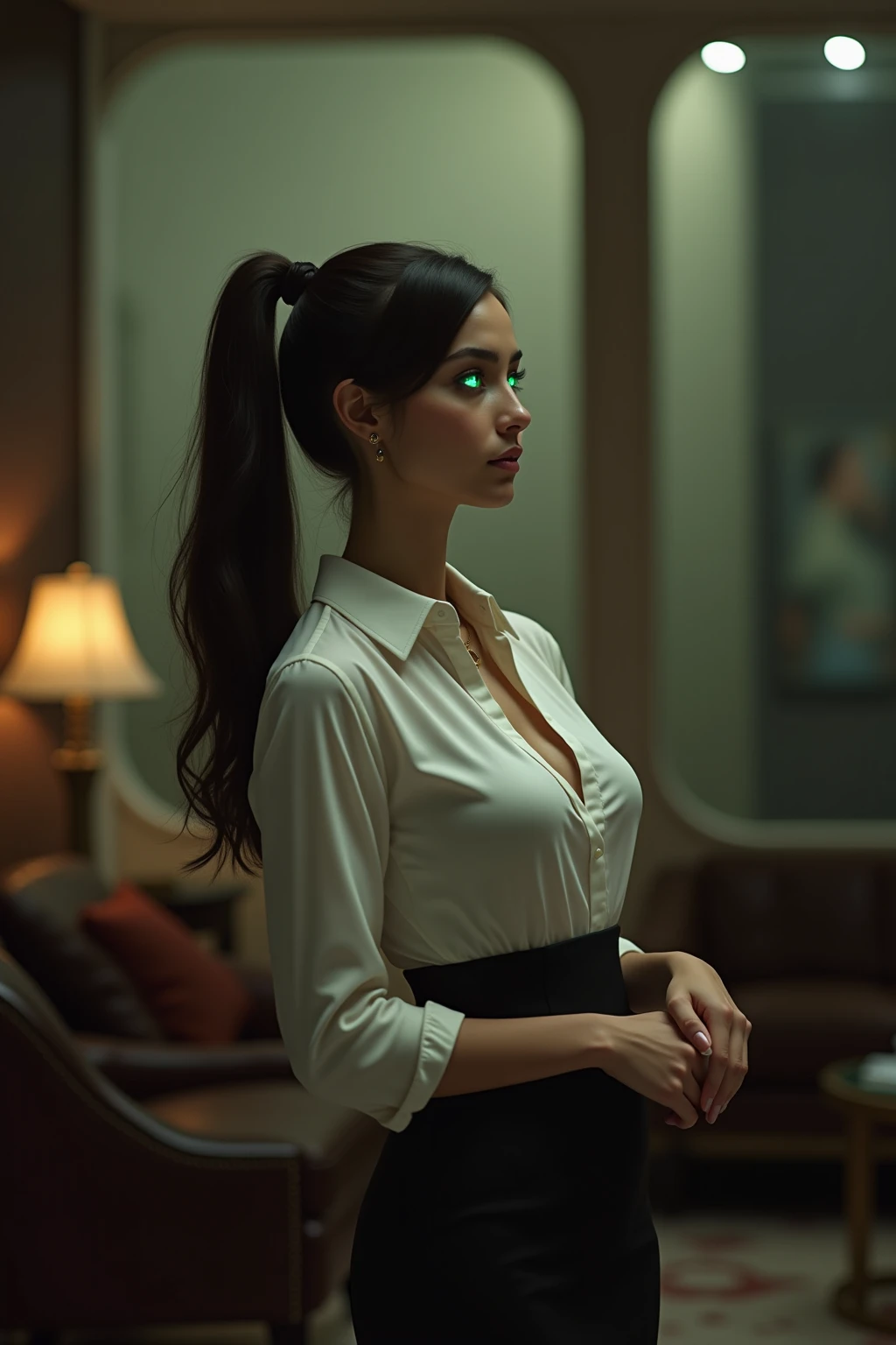 Realistic photography of pretty stunning gorgeous beautiful mix Balinese British woman looks alike 30 yo Monica Bellucci wearing traditional Balinese kebaya as scientist with dark wavy hair inside her laboratory of genetic engineering, exposing curvaceous bosomy,64 megapixels DSLR depth of field 8K resolution .