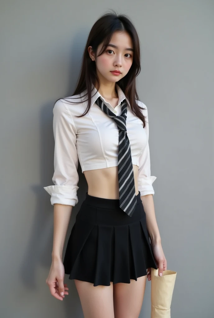top-quality、masterpiece、1 little girl、A slender、small tits、校服、hyperdetailed face、Detailed eye、二重まぶた、Plaid pleated skirt、knee high socks、full bodyesbian、without background、Beautiful abs、Navel
