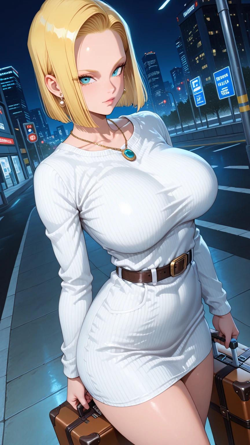 blonde hair, ponytail, thighhighs, white dress,
jewelry, hands on chest,see-through, looking at viewer, hair ornament, choker, shy, smile,
(masterpiece, top quality, best quality, official art, beautiful and aesthetic:1.2), (1 girl), extreme detailed, colorful, highest detailed,
(huge breasts:1.2,) upper body, from front, cameltoe, black panties,
city,street, sun, cloud, wall, leaning,