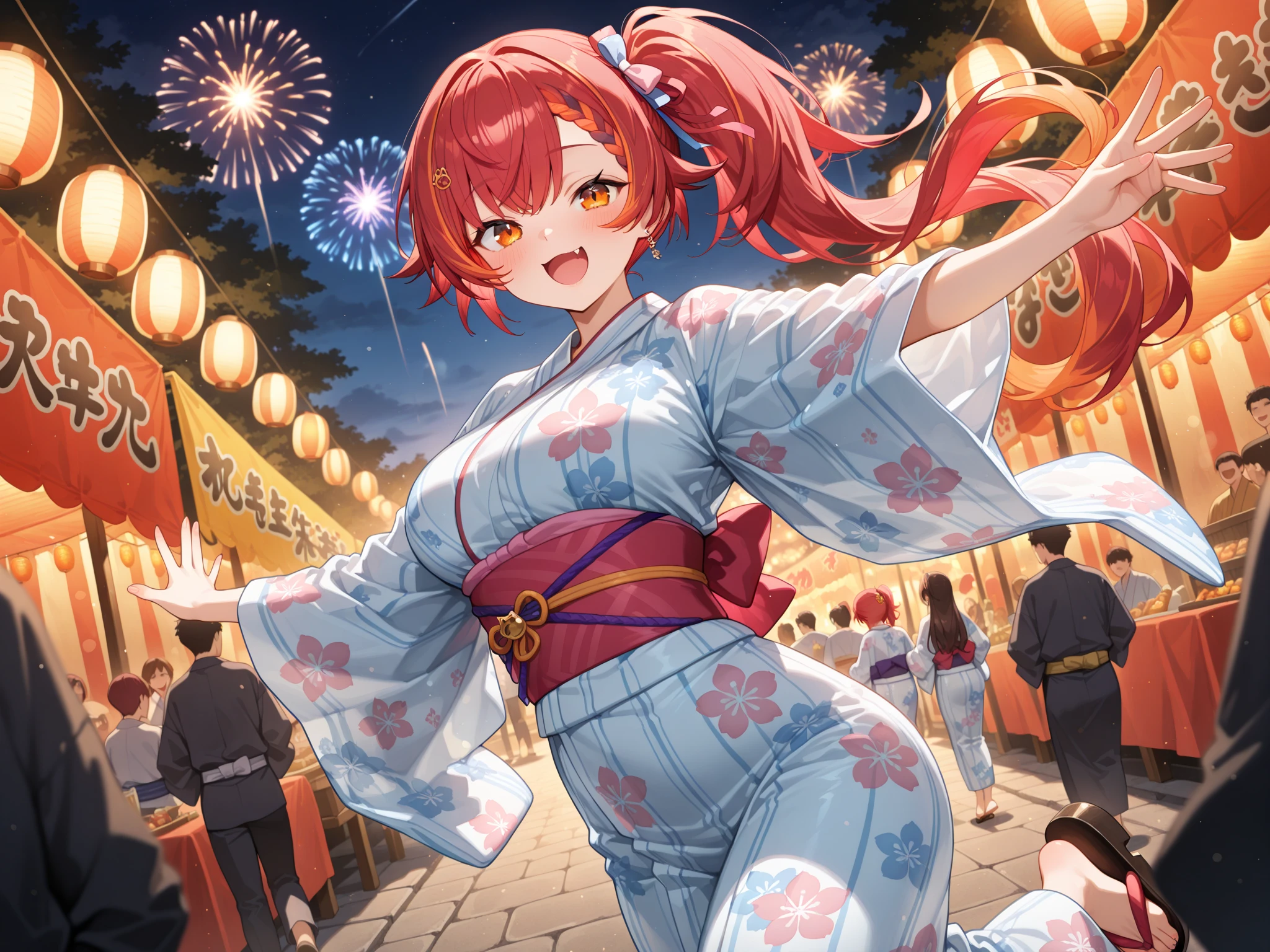 Masterpiece, best quality,maki nishikino, revealing kimono, , black , fishnet thighhighs,red hair, purple eyes , love live style ,kunaiu