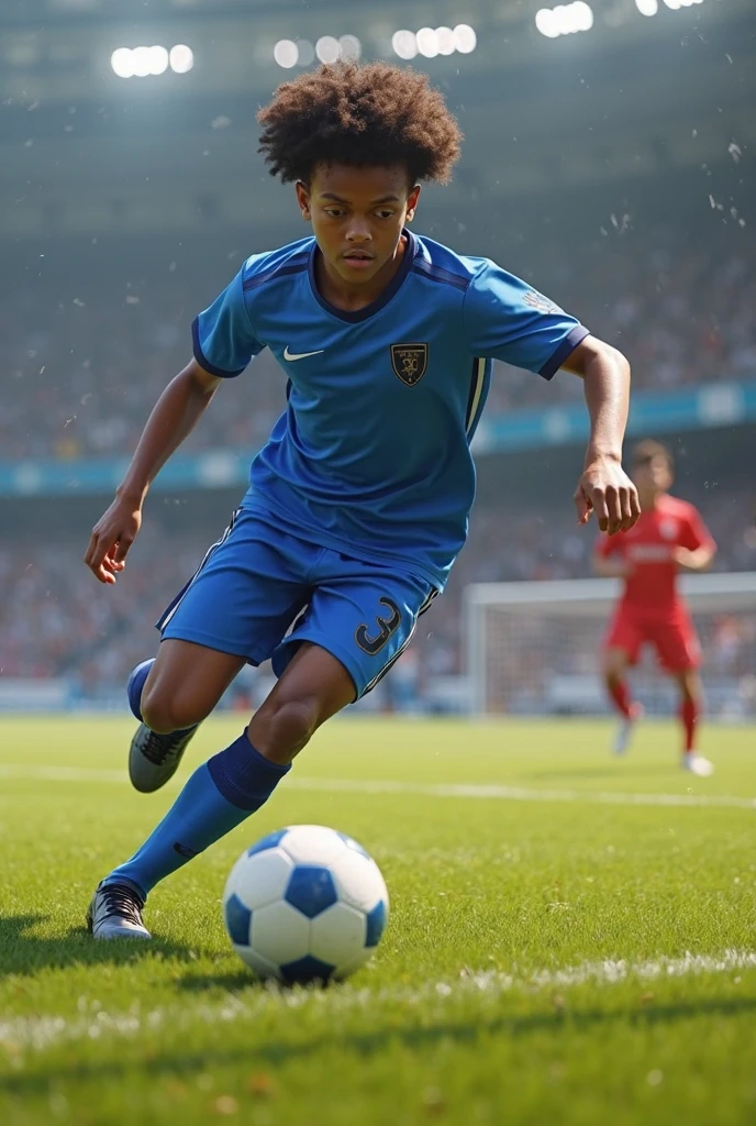 boy with a soccer ball playing on the soccer field