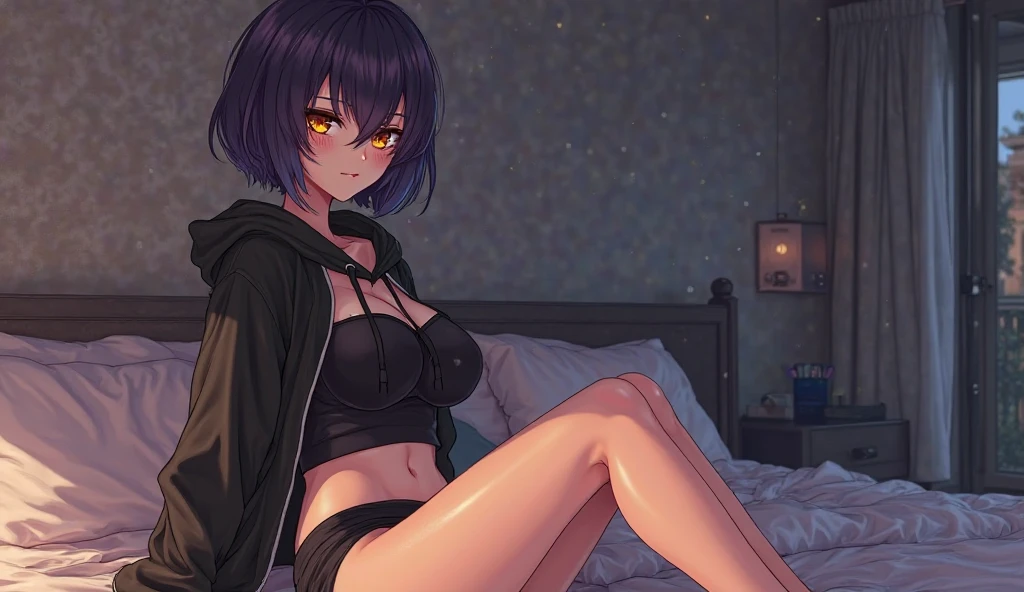 (masterpiece, best quality), 1girl, mature, long legs, lying, sexy, emo, beautiful short hair, colorful hair, intricate jacket, magical tattoos, perfect night, moonlight, street