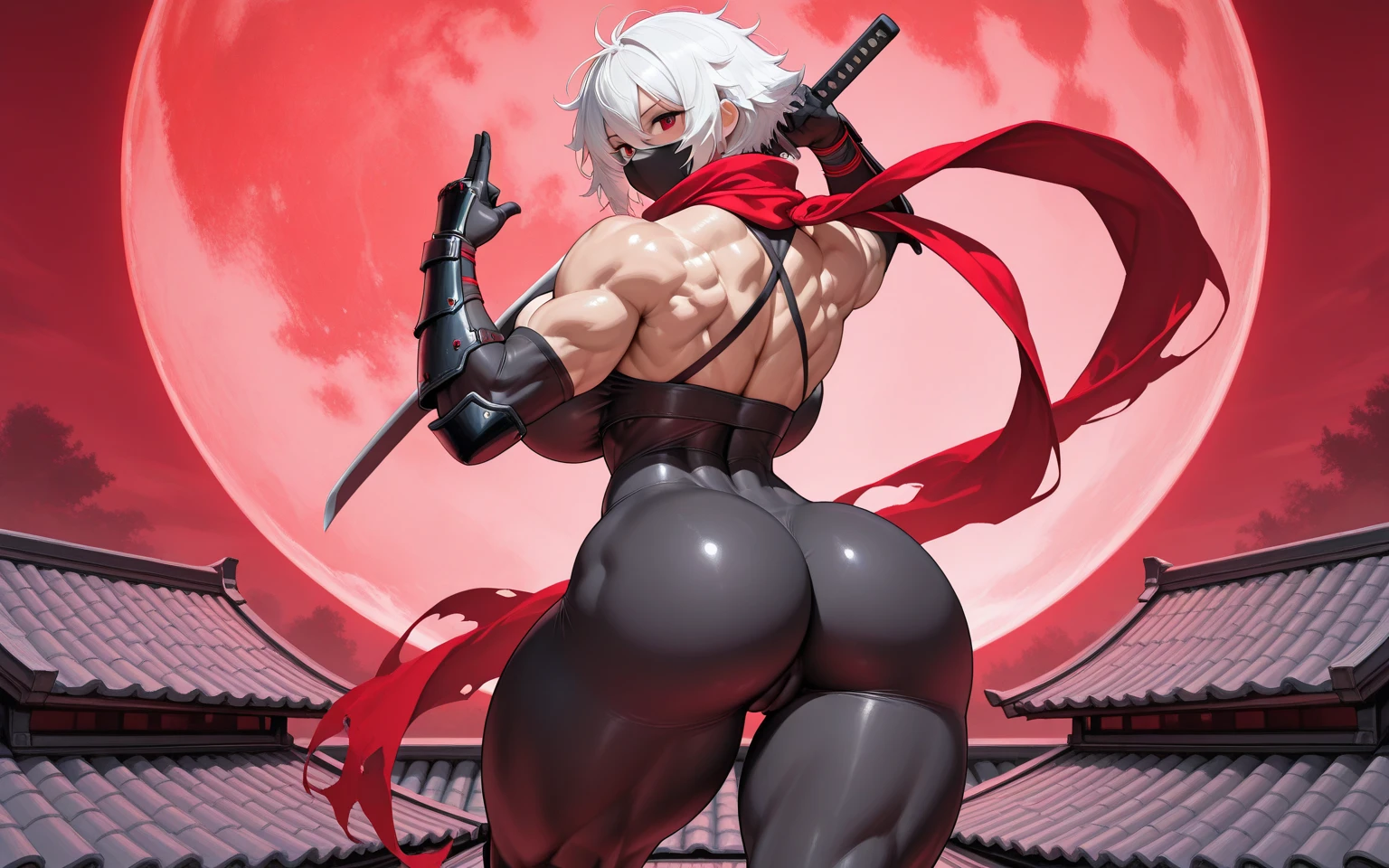 ,big ass, naked, touching ass, opening ass with his hands,Red eyes