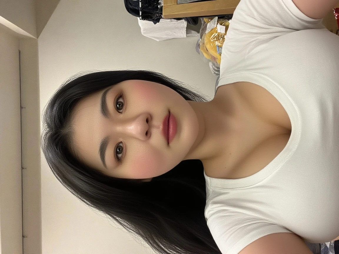 image of one woman、28 years old、big breasts、kneel、look up、Upper eye line、、Black underwear、、Smooth skin、masterpiece、highest quality、8k photo、(close ~ eye)An excited look、A wistful look、blushing face、Excited expression、please open your mouth、(wrinkles at the corners of the eye:1.1),Please bring your face closer to the audience、Pretty wet and shiny lips、Kissing Face、