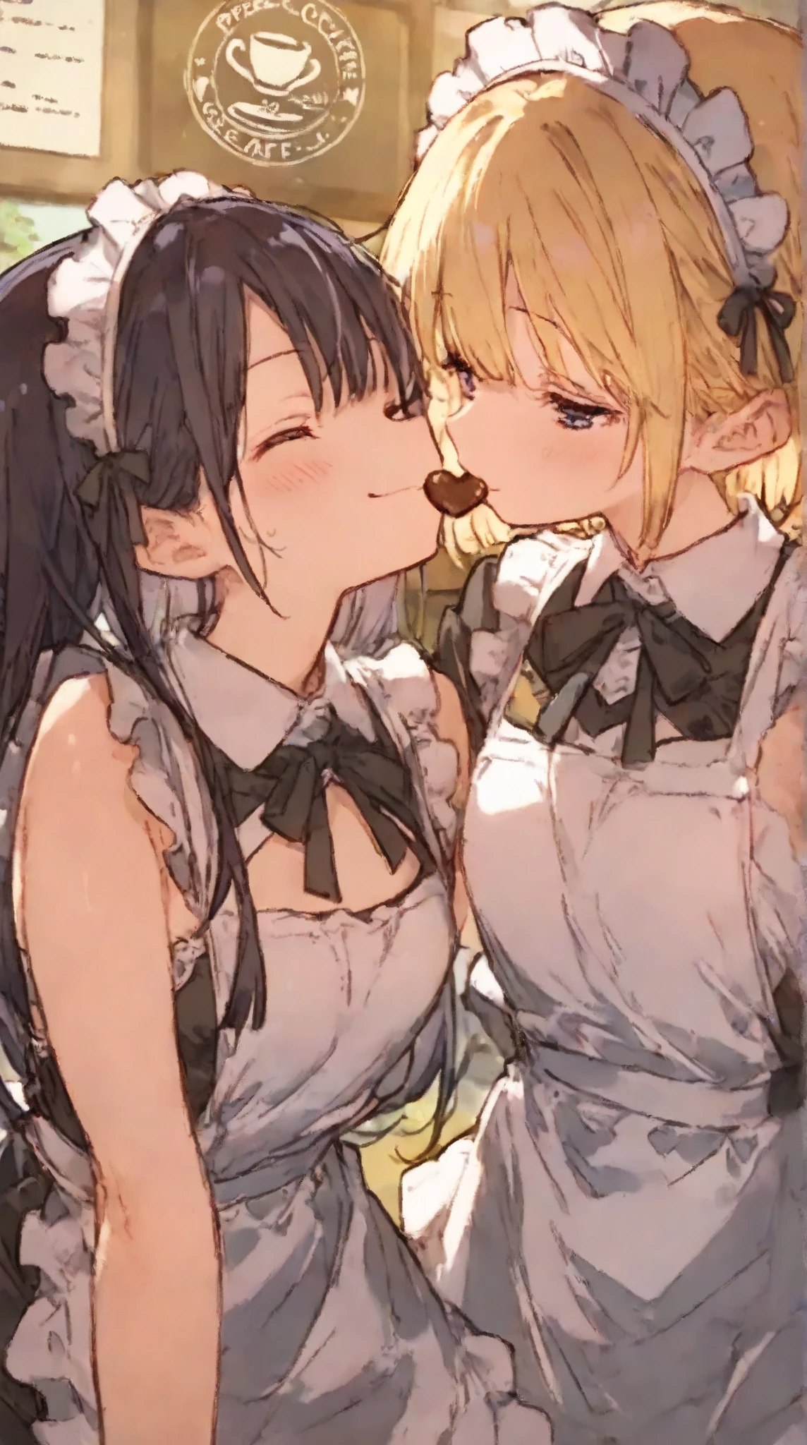 2girls ,tiny child, tomboy, skinny, black short hair,(lite blonde hair:1.4),(hair bun:1.2), flat chest, green eyes ,(,2girl:1.4),( shy:1.4),(laughing:1.4), (maid:1.4), (maid bikini:1.4), micro bikini,erect nipples, (cooperative fellatio:1.4),pov big penis,fat male,(heavy breathing,half-closed eyes:1.2), (painfull:1.4),licking, cum blast