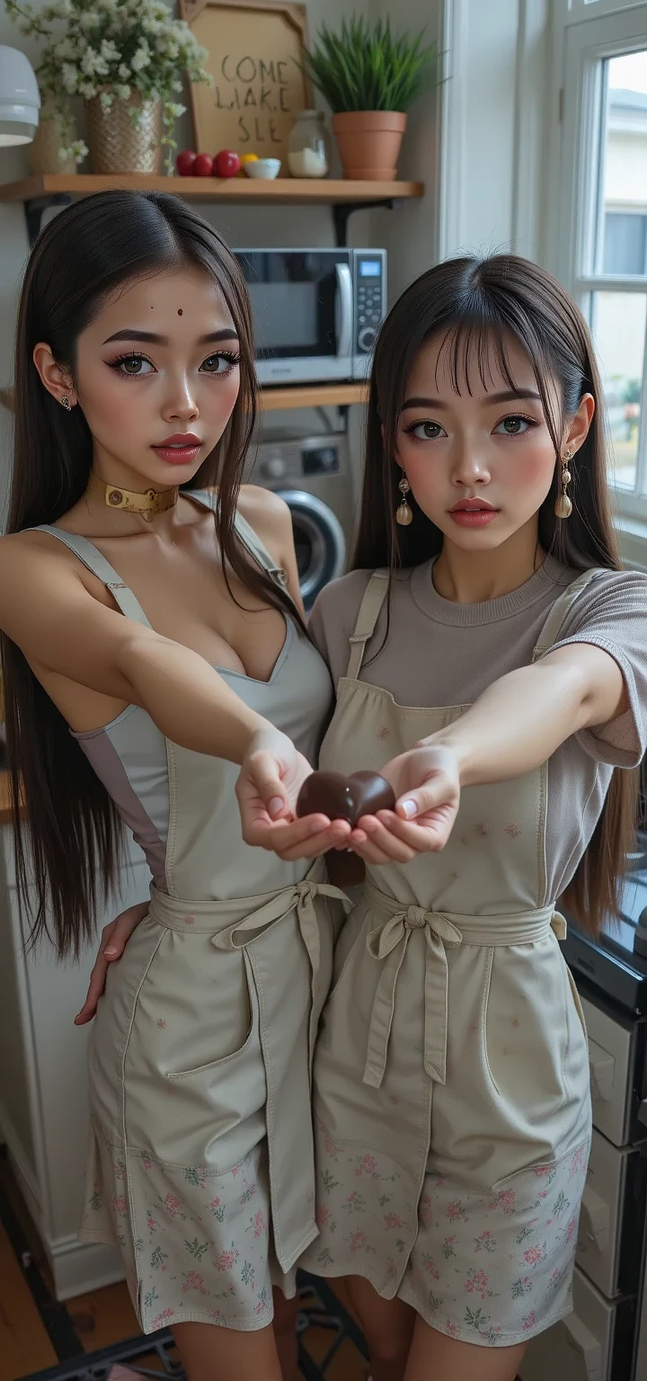 two asian pigtailed shoollgirls teens wet in honey and oil, fetish style naked, tattoeg and pierced