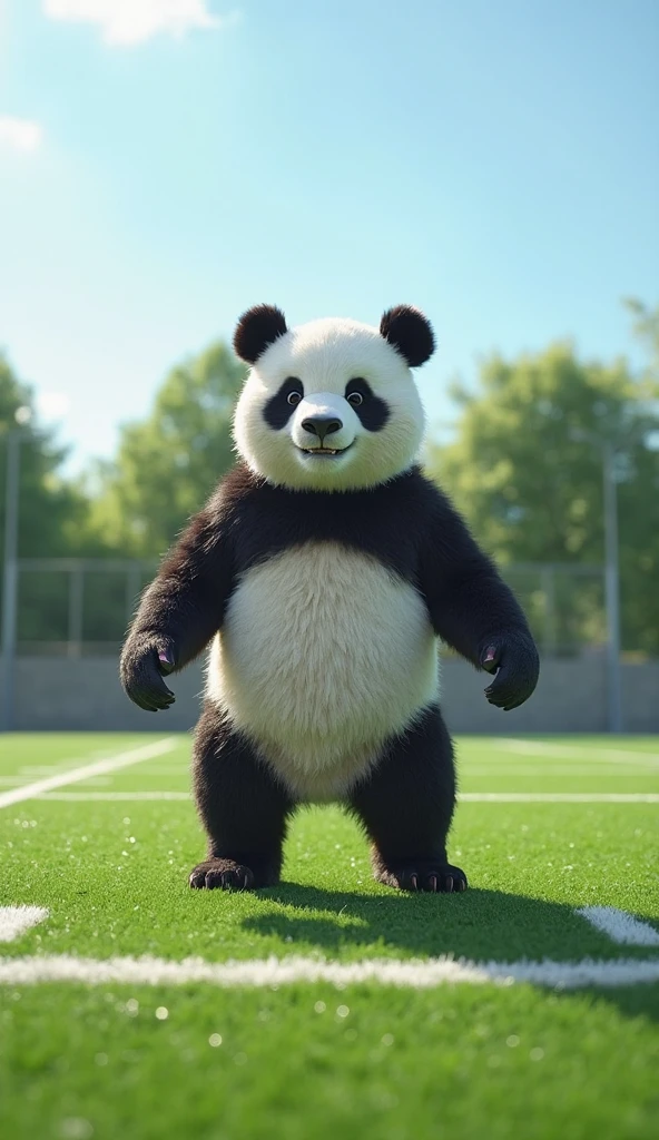 Sunny afternoon，A herd of animals in the cartoon stands on both sides of the road，Welcome athletes from all over the world into the sports field，In the middle stands a giant panda，Greet everyone with a smile on their faces，The border design is Chengdu, China