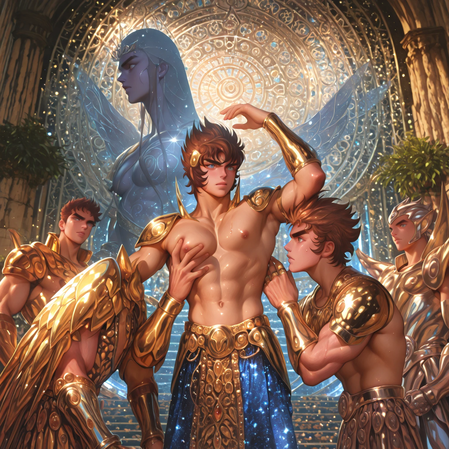 Magic Golden Leo astrolabe,Yellow-haired people,Next to a lion