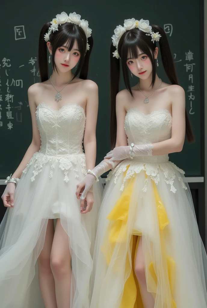 
masterpiece, ((Highest quality))、wedding、(three cute naked girls、A good friend、Standing side by side、kawaii:1.4、12 years old、smile:1.3、smile、Mr.々Hair style、pubic hair)、(((Full nudity、tits、Pussy)))、(Realistic and detailed skin texture、pale pastel wedding dresses:1.2、gem、hair ornaments、Veil、See-through)