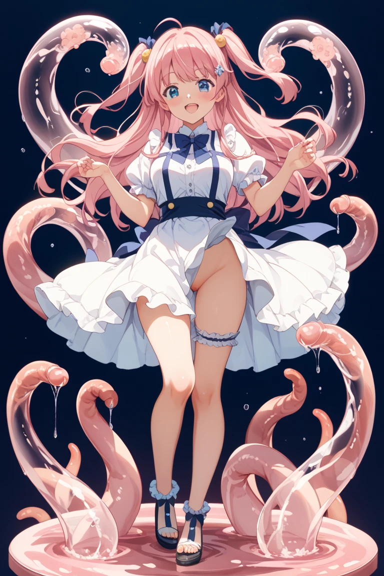 A young girl and a tentacle have sex until they climax,Tentacles moving around in her pussy,The face of a woman fallen into pleasure,Pink short hair,Light blue eyes,Idol costume covered in semen,Height 20cm,A dressing room full of tentacles,Cute and naughty,blushing cheeks,太いTentacles moving around in her pussy,Tentacles tear the idol's costume and enter her pussy,太いTentacles moving around in her pussy