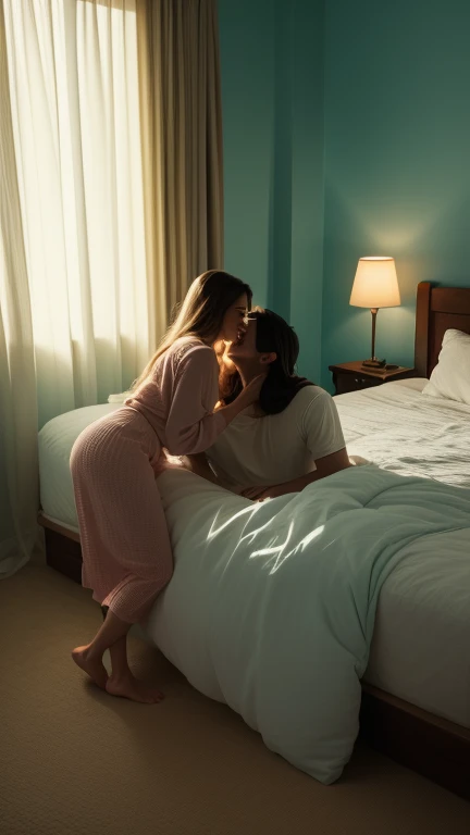 Couple kissing naked in bed. Thrown out