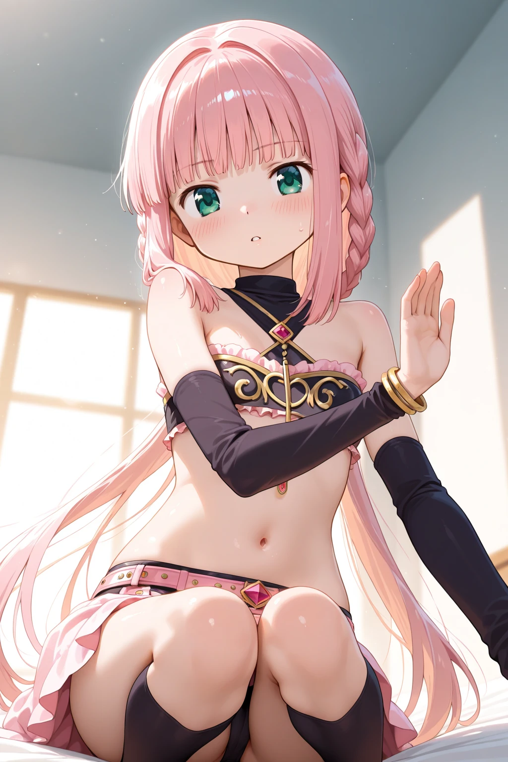 Very beautiful and shining eyes、shining eyes、1 girl、small breasts、big mouth、saliva、between strands、Prisoner of Abrora、torn cloth collar、fetters、slave、chainetter、thigh、in house、open your legs、high school girl、pubic hair、Panting air，face turns red，I&#39;shy，provocative pose，sexual ，sexual huge breasts cleavage，implicit，th，hold on tight，Sweat，たくさんのSweat，between strands，liquid、teenage girl，messy hair，sexy，stomach tattoo small breasts、Cat ear、Pink blonde hair、first round、handcuffs、scarf