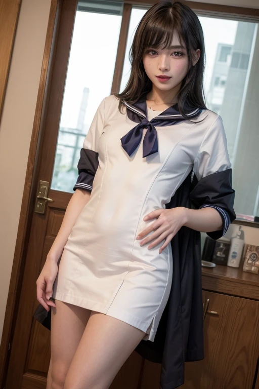 ulzzang-6500-v1.1, (raw photo:1.2), (photorealistic:1.4), beautiful detailed girl, very detailed eyes and face, beautiful detailed eyes, ridiculous, incredibly ridiculous, huge file size, super detailed, high resolution, very detailed, best quality, masterpiece, kemomimi, ((Japanese girls' high school uniform)), illustration, very detailed, CG, unified, 8k wallpaper, amazing, Fine details, masterpiece, best quality, very detailed CG uniform 8k wallpaper, light on face, cinematic lighting, 1girl, 16 years old, ((no panties)), ((dynamic pose))), (camel toe), (half), (pantyhose), (knee-bending leg sitting))