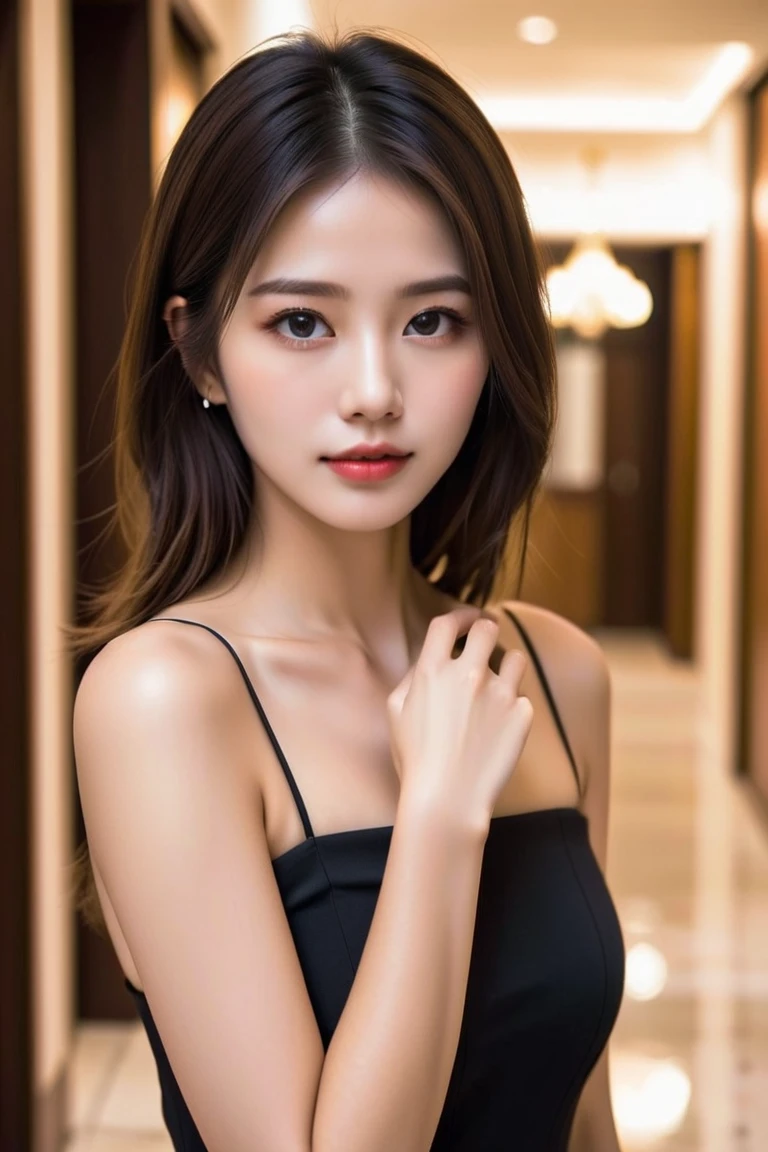 ulzzang-6500-v1.1, (RAW Photos:1.2), (Photorealistic), (Genuine:1.4), (Mastepiece), masterpiece, Absurd, The finer details, High resolution, Highly detailed face and eyes, Photorealistic, Close-up portrait of a woman in a black top and white curtains, Yoshitomo Nara, Japanese Model, Gorgeous Chinese Model, Japanese Goddess, Beautiful Korean Women, Beautiful Asian Girl, Lovely lady, Gorgeous Young Korean Woman, Asian Woman, 美しいAsian Woman, 30-year-old woman, 30-year-old woman, Asian Girl, Eyeshadow, Professional makeup、Classy makeup、Big eyes, cute eyes、