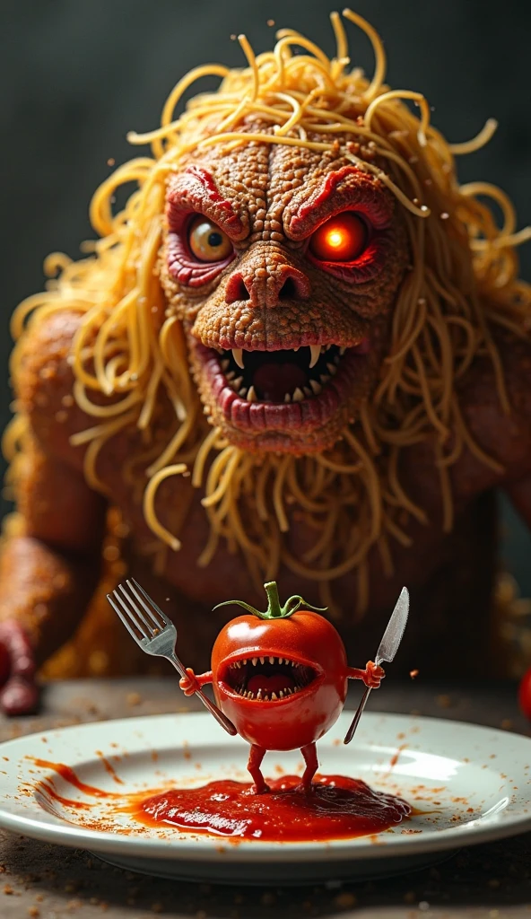 professional photo portrait of the spaghetti demon, the same one that pelted me with meatballs last night in the dream i can't remember