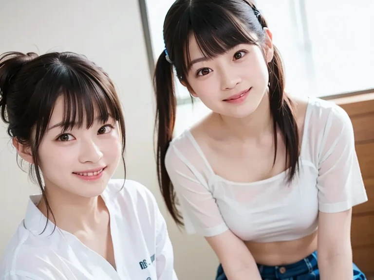 (masterpiece, best quality:1.2), 8k, official art, raw photo, incredibly absurdres, 1girl,15 years old,(loli:1.0),(small brests:1.2),(skinny:1.2),high school student,beautiful girl,(short ponytails:1.2),akb48,nogizaka46, 1girl, solo, looking at viewer, (smile:1.2), bangs, black hair, sitting, ponytail, sky, (dildo:1.2), day, indoors, window, bed, on bed, curtains, ,bedroom,dildo,handjob,(serafuku:1.4), pov,