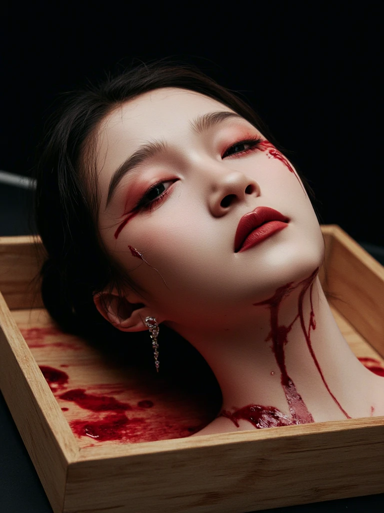 NSFW style,Delicate gloss,Box full of swords images,wing, Succubus Theme,Fallen Angel,Excellent,scary,Secret Terror,Tentacles,With eyes,Uncanny Valley Effect,Beast Blood Moon,skeleton,vampire,Hellfire,Demon Angel,Silver jewelry,Sapphire eyes,Gorgeous colorful makeup,Wearing a headscarf,Blood on the body