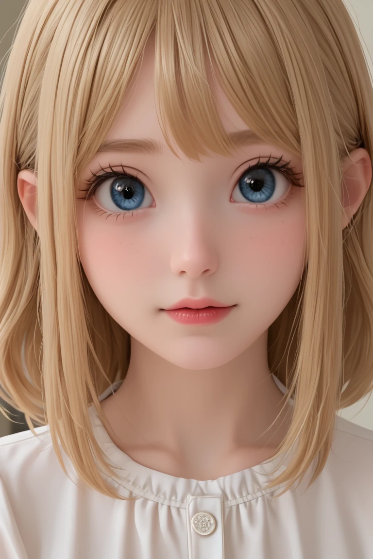 True Photo Quality、Extraordinary sexy beauty、Beautiful calm and bright expression、Sexy refreshing look、Long bangs that fall on a perfect beautiful cute face、Super long blonde straight silky hair、blonde on a beautiful face、Very cute beautiful sexy young little woman、Very perfect beautiful cute face、Beautiful bright sky blue eyes、Very big eyes、Hair above the eyes、片Hair above the eyes、Hair between the eyes、Very radiant white skin、Cheek gloss