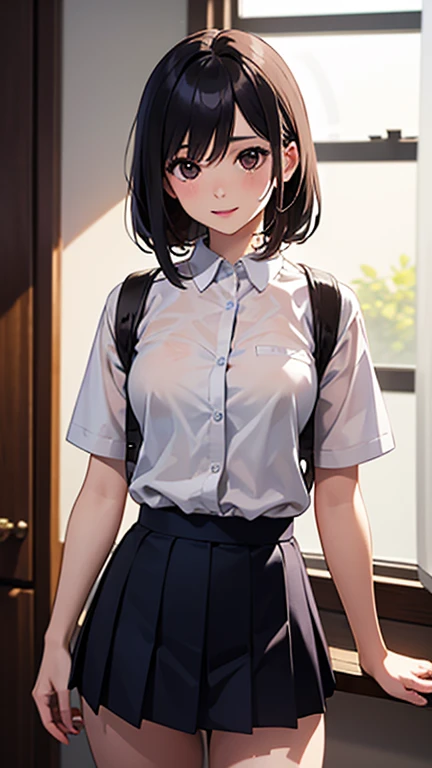 NSFW、Dark blue micro mini skirt dark blue、Mature Woman、Toned body、Big Breasts、(tall、daddy longlegs、175cm)、(quality))、((masterpiece))、(これはclassroomでセーラー服を着たセクシーな女子高生のクローズアップショットです:1.4)、(solo:1.4)、(One girl:1.4)、(Very short black hair:1.3)、(Light blue eyes:1.2)、(Short sleeve white sailor uniform:1.3)、(Dark blue micro mini skirt dark blue:1.2)、(White string panties:1.2)、(belly button:1.1)、(Navy collar、Yellow tie)、Dark blue micro mini skirt dark blue、Recommended results、Plump nipples、(Transparency:1.5)、Stand up straight、Abdominal muscles、Huge bust、Angle to floor:1.2、Low camera angle、School、classroom