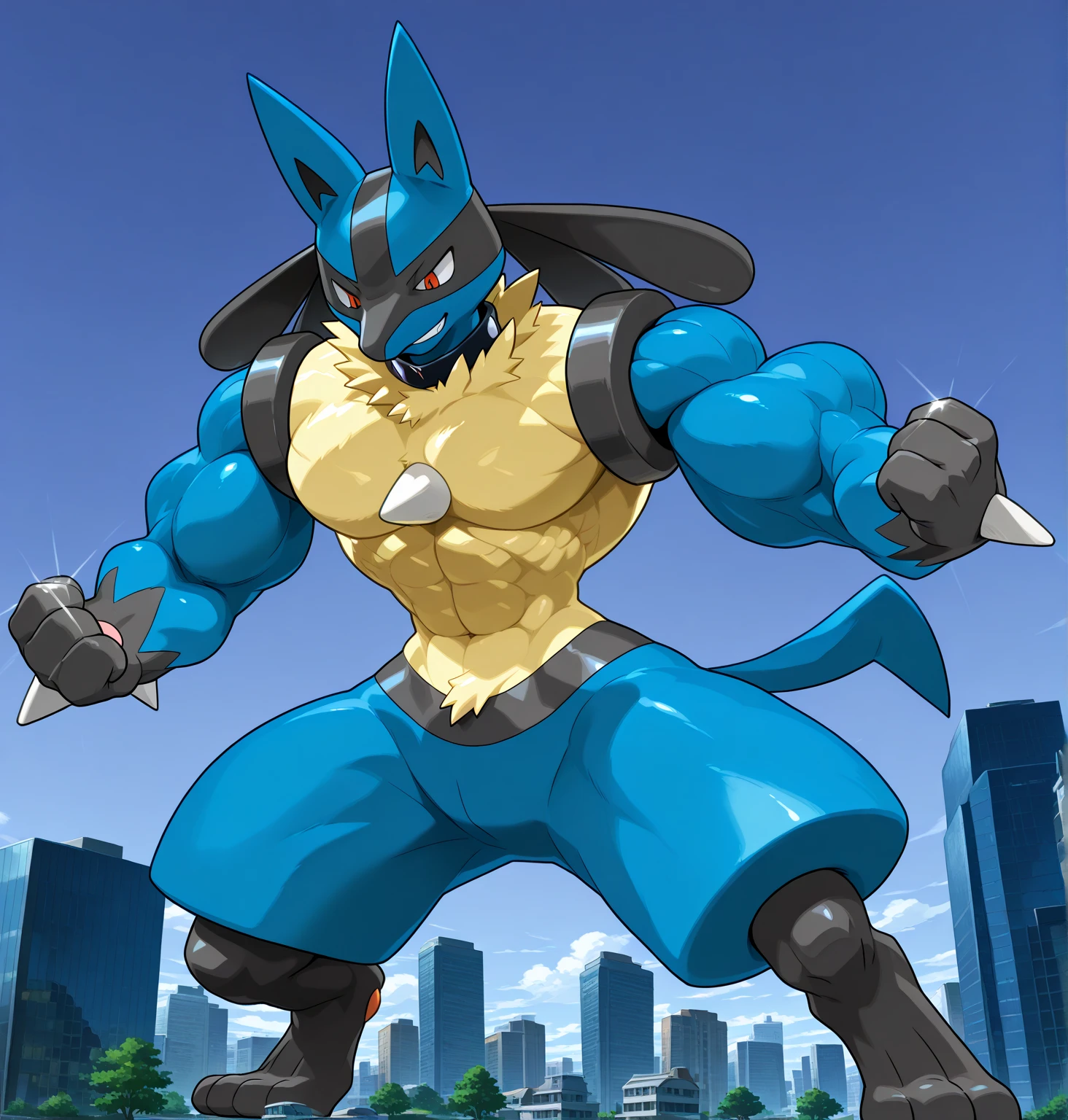 (Pokémon) A Greninja at the bodybuilding competition, on stage with other Greninja's bodybuilders at his side, wearing a tiny thong (metallic color: jet black thong) massive, huge muscular bodybuilder with extraordinary biceps, pecs, triceps, traps, waist narrow, gigachad