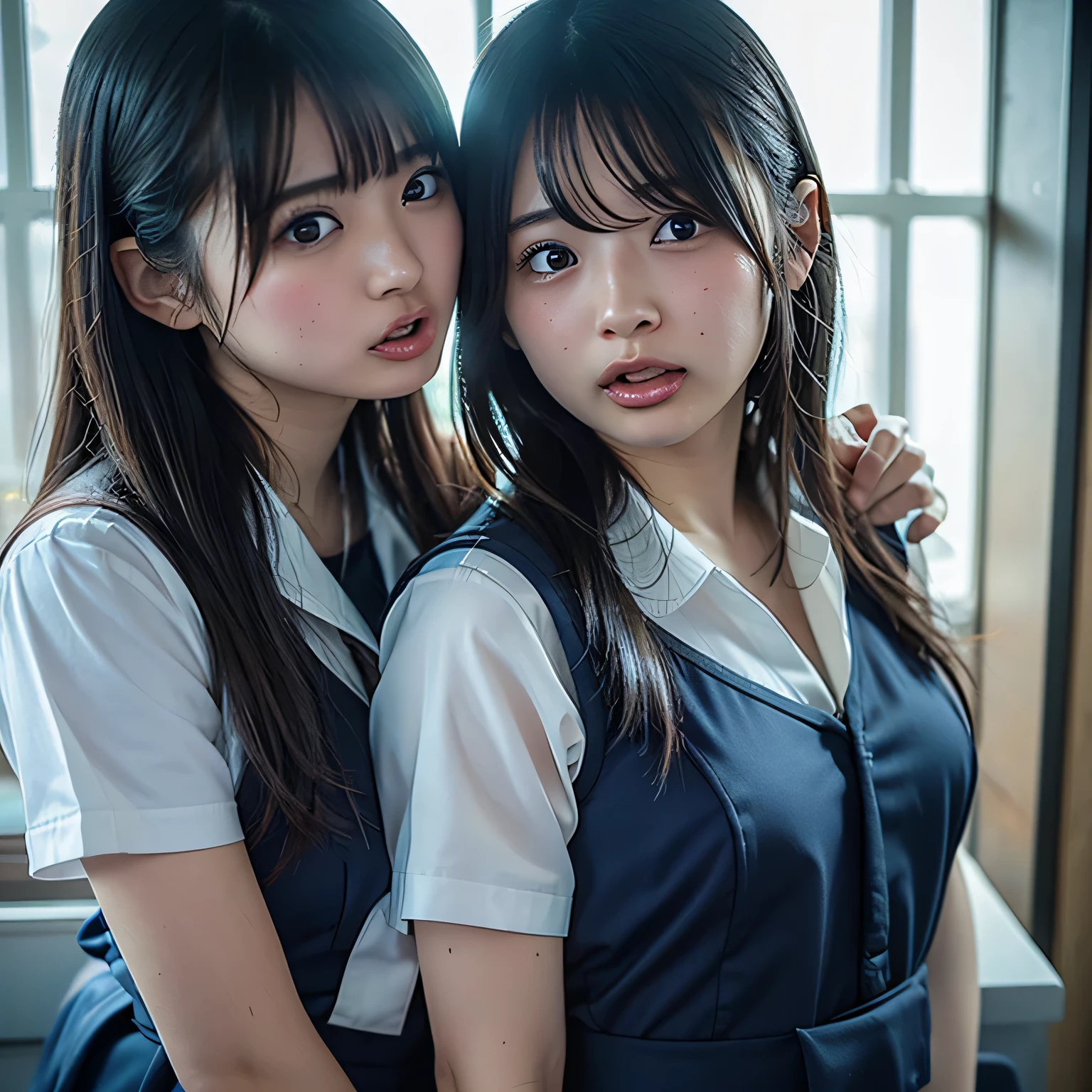 (masterpiece, best quality), perfect , perfect hands, two school girls are deeply in love with each other,