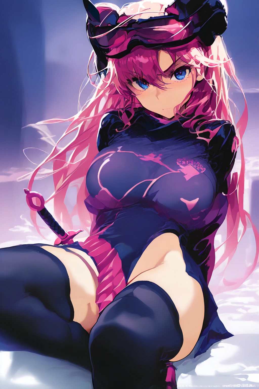 ((Top quality)), ((Masterpiece)), Perfect face Anime Uniform Full Length Cyhigh Boots Enamel latex Thick Bottom Openers Ahe-face Best picture quality Tongue piercing pink mistress Openers Whole body drooling