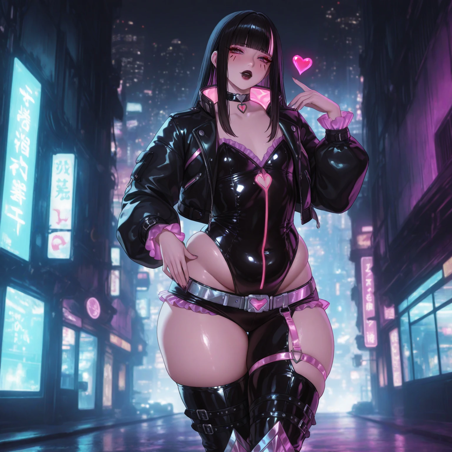 girl spacepunk,(((1girl))),((cute and beautiful afro haired girl)),((((black race)))), (large breasts:1.4),saggy breasts,((((black afro hair:1.35,((afro hair:1.35)),afrohair,afro:1.35,dark hair,black hair,Double hair bun:1.3)))),medium hair,((heterochromia:1.5, (yellow_eye and red_eye))),intricate eyes,beautiful detailed eyes,symmetrical eyes,((fat)),((((tan,dark skin,black skin:1.35,dark-skinned_female,dark skin:1.3,ebony skin,lustrous skin:1.5,bright skin: 1.5,shiny skin,very shiny skin,shiny body,illuminated skin,wet legs)))),(spider lower abdomen,narrow waist,wide hip,athletic body,inflated legs),(((detailed face))), cute,slutty,sensual,seductive look,seductive,erotic,enchanting,((nsfw)), revealing clothing,show skin,(((neon green fishnet dress))),((slave collar)),(((wet clothes,intricate outfit,intricate clothes))), (dynamic pose:1.0),solo focus,embarrassed,(centered,scale to fit dimensions,Rule of thirds), cyberpunk city by the ocean at night, with bright neon signs and dark stormy clouds and puddles, scenery:1.25, artistic photography,(photography taken by sldr),highres, sharp focus, (ultra detailed, extremely detailed), (photorealistic artwork:1.37),(extremely detailed CG unity 8k wallpaper),((synthwave background theme)),(((vibrant colors))),(intricate background),(masterpiece),(best quality),