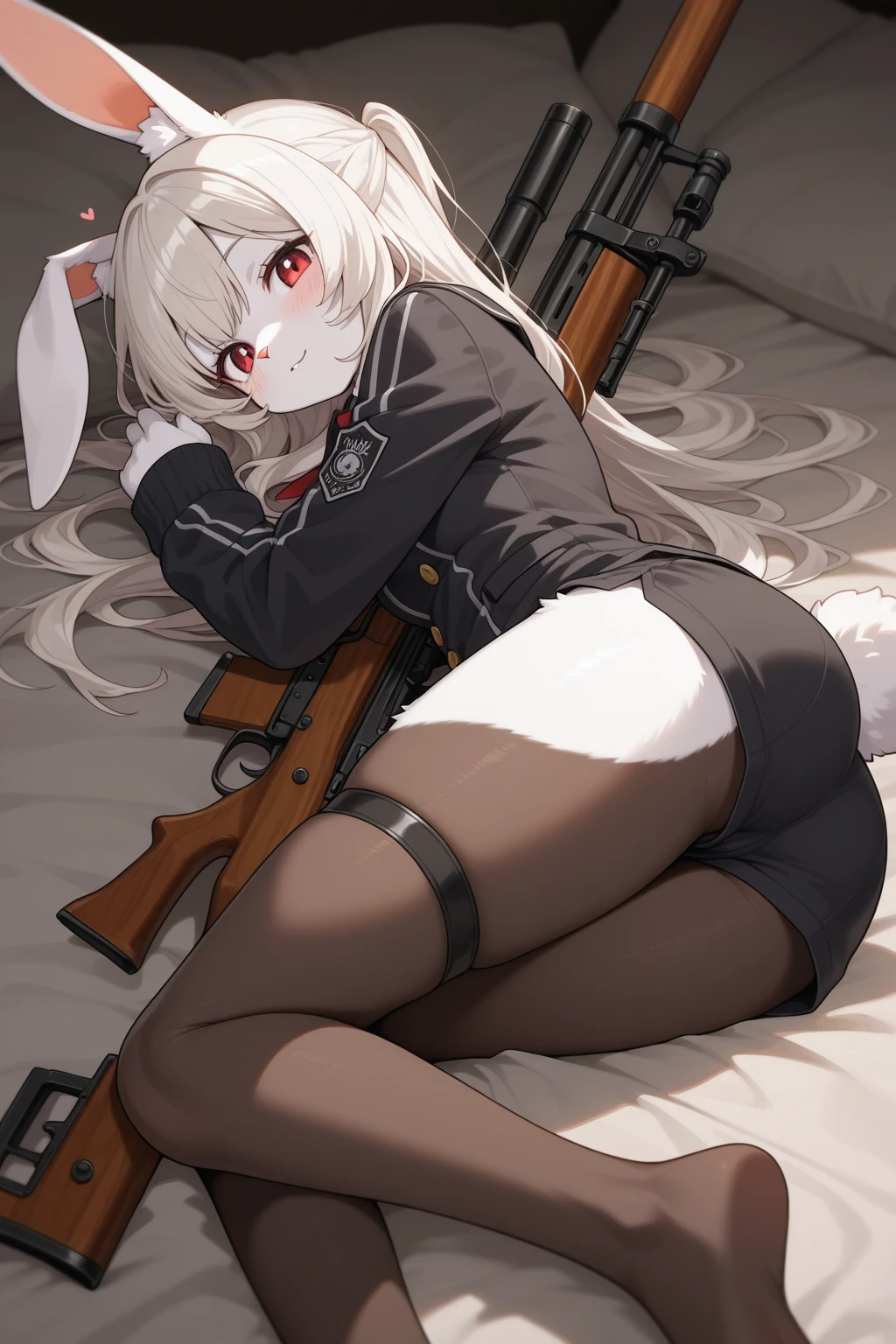 Dripping juice、Masturbation,orgasm,clitoris,A woman with rabbit ears wearing a black military uniform skirt、沒穿內褲、